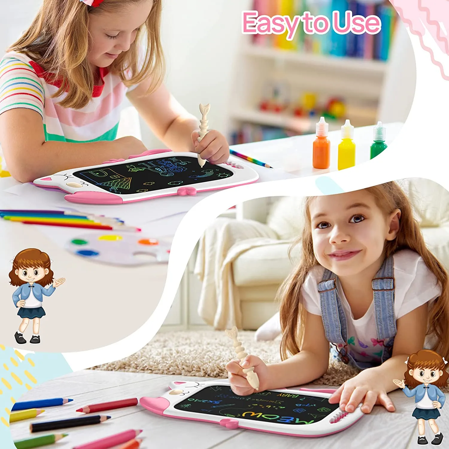 KOKODI LCD Writing Tablet Kat tekentablet 8,5 inch roze