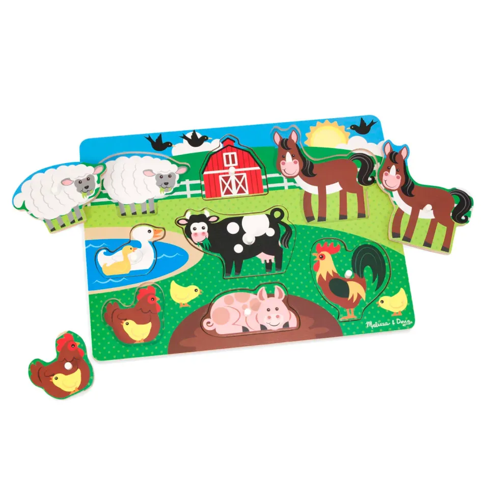 Melissa & Doug Farm Peg Puzzle houten puzzel 8 stukjes boerderij