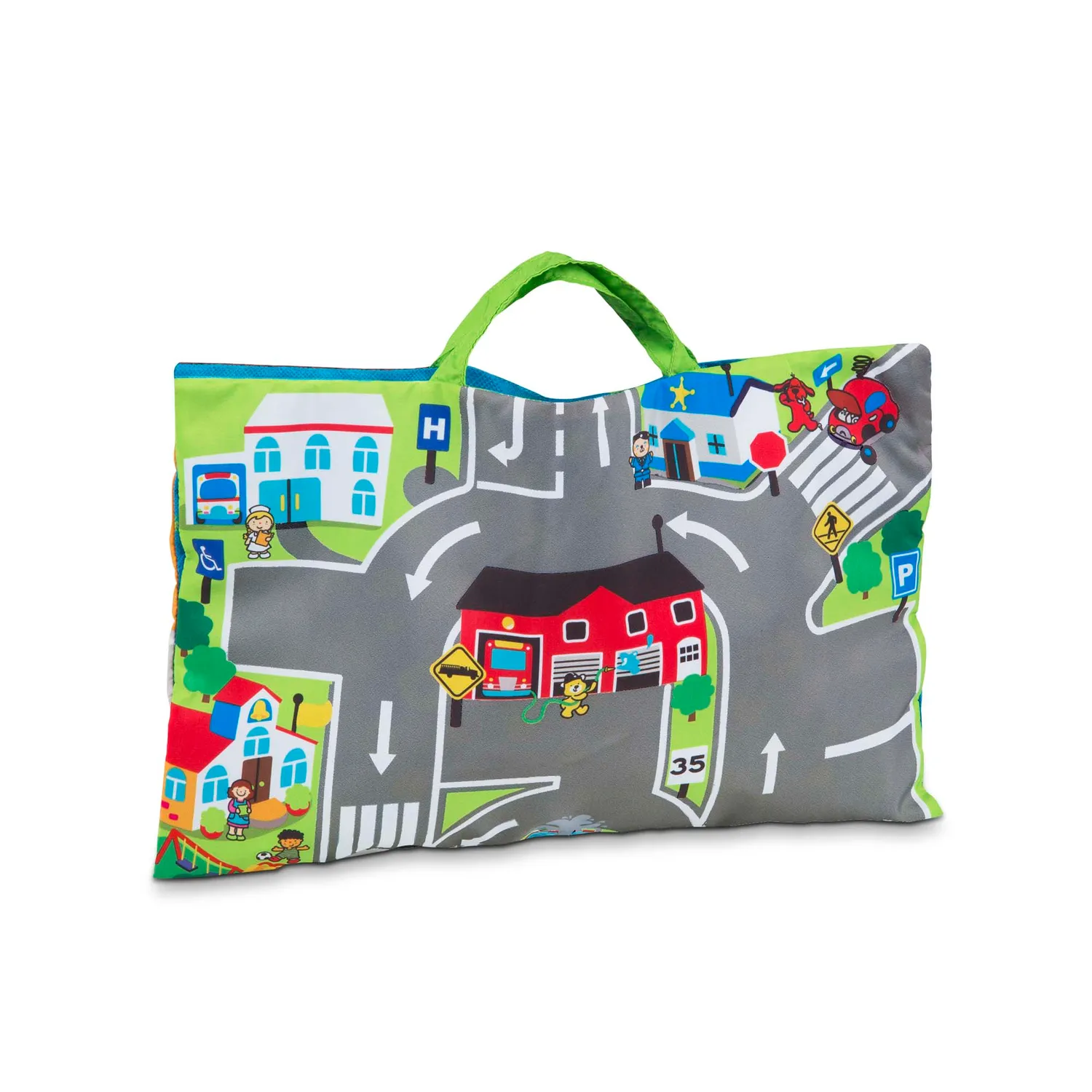 Melissa & Doug Take-Along Town speelkleed met 9 voertuigen