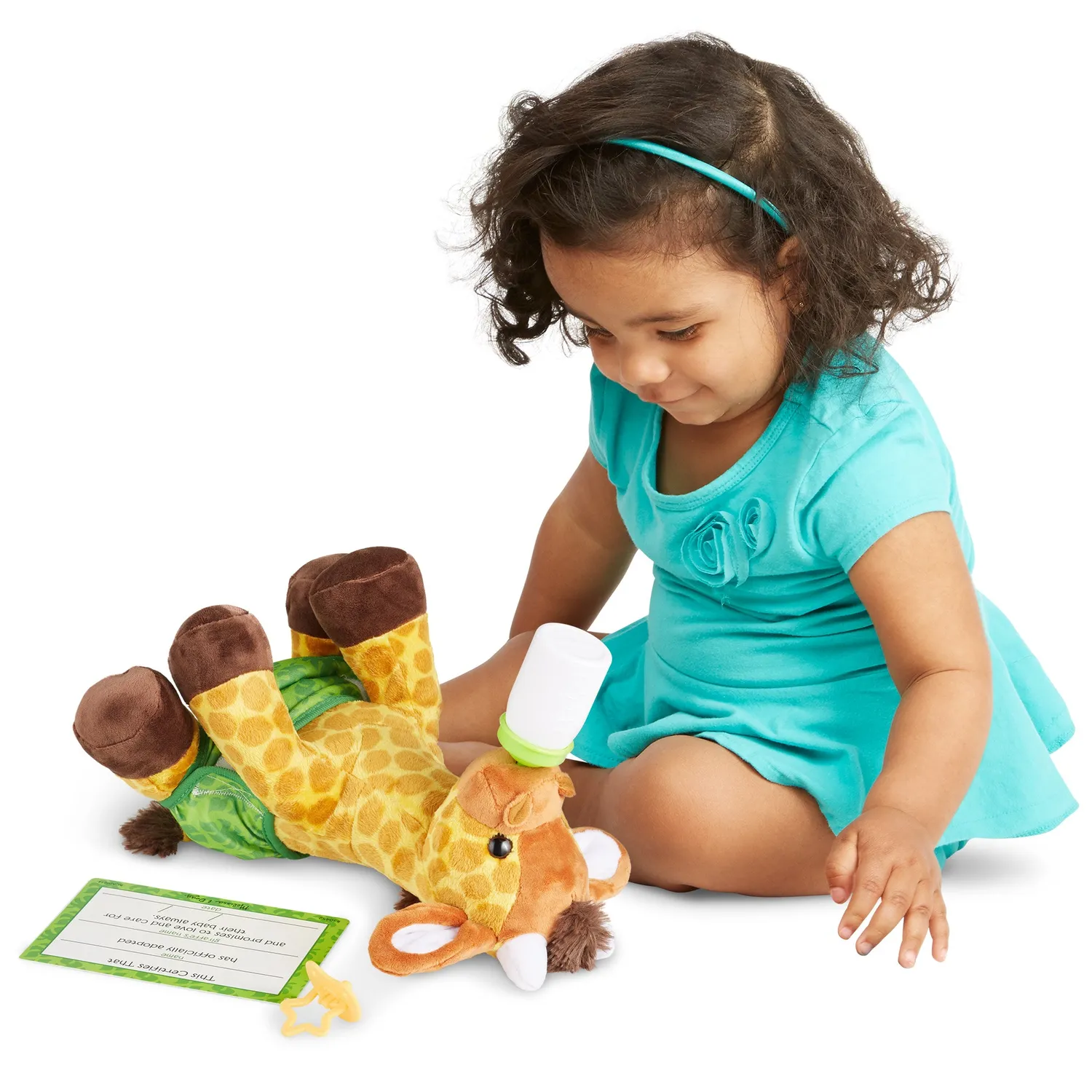 Melissa & Doug Baby Giraffe knuffel pluche 28 cm met flesje