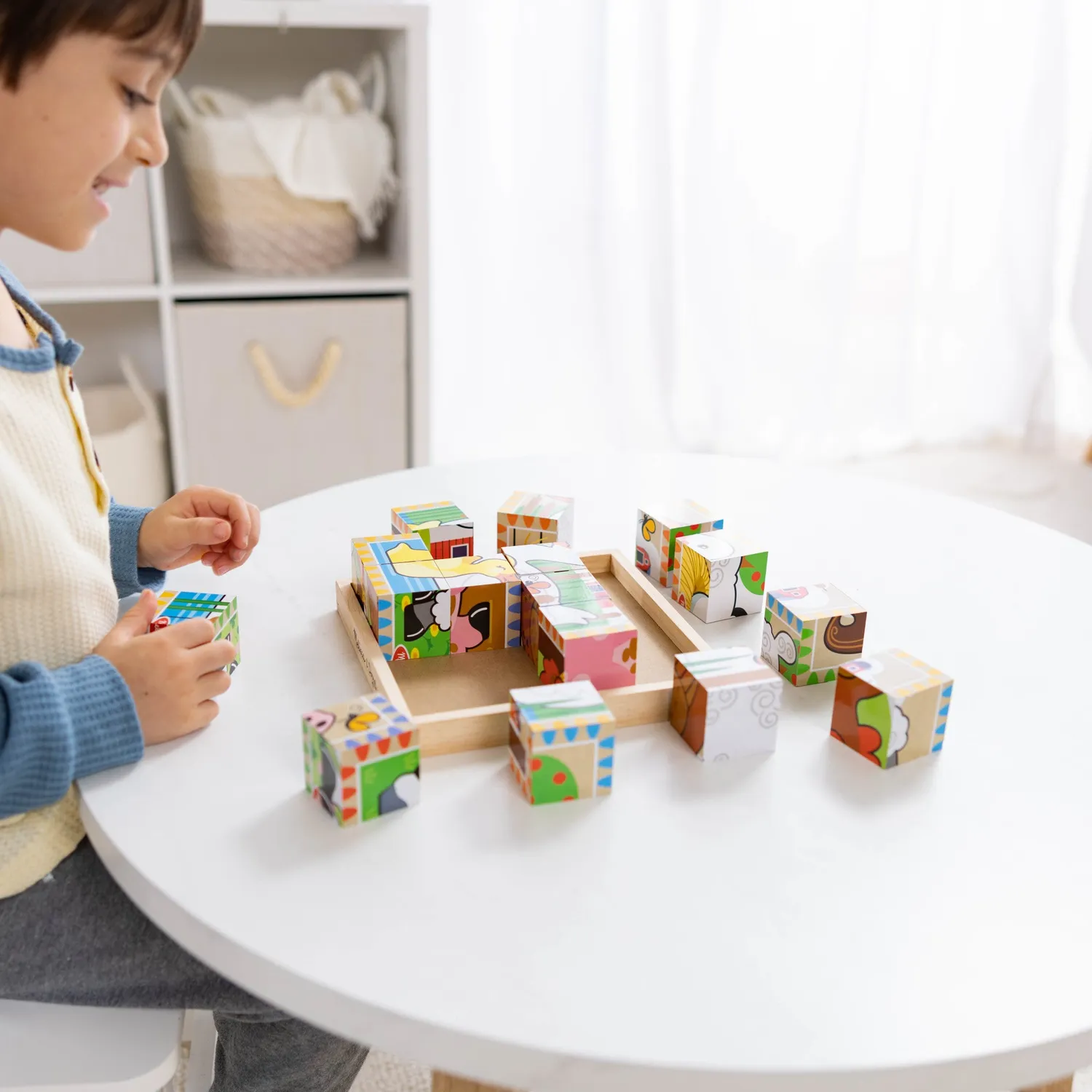 Melissa & Doug Farm Cube houten blokpuzzel 16 stukjes