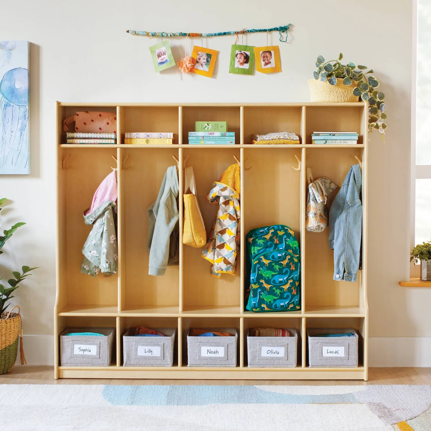 Guidecraft EdQ 5-Section Locker kapstokbank naturel