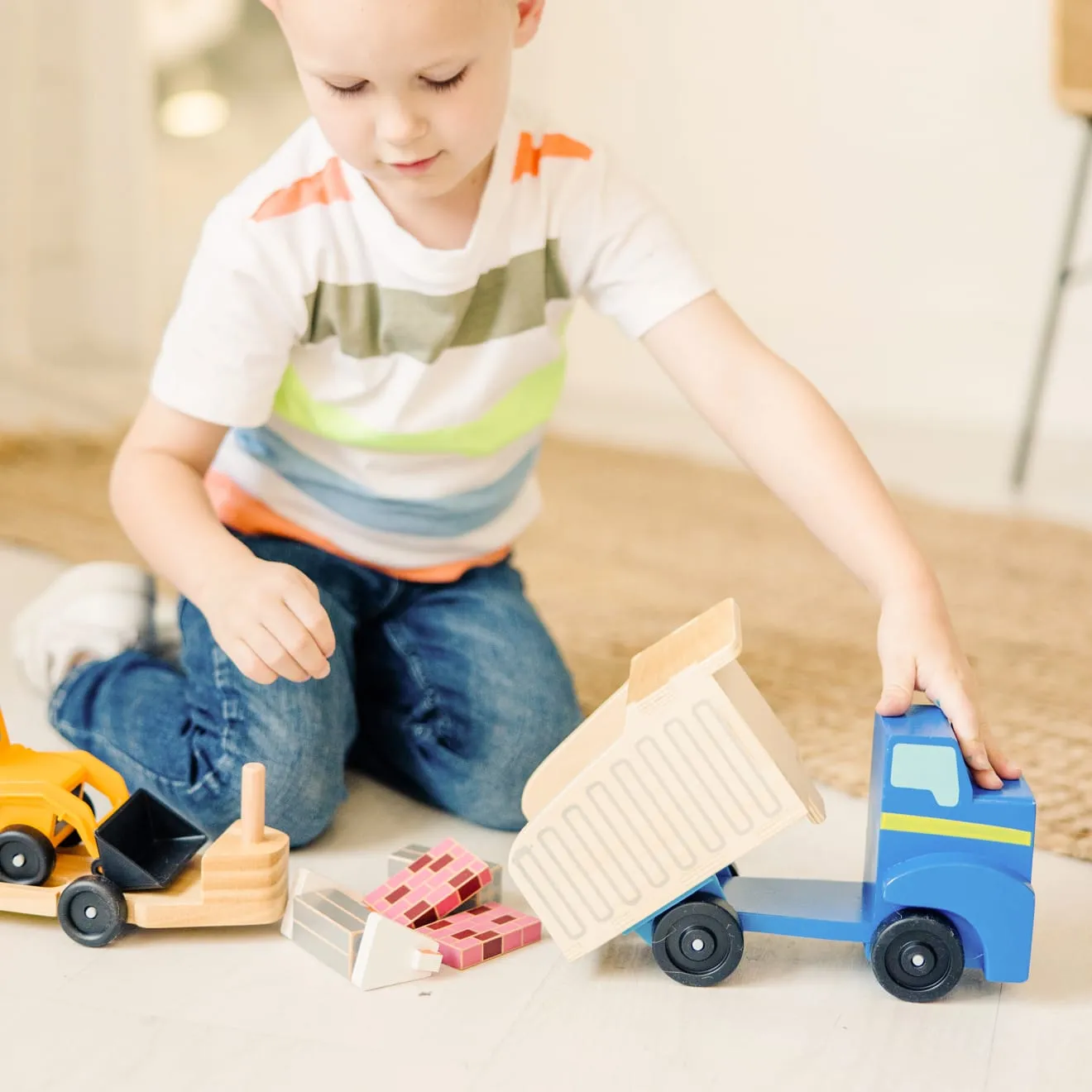 Melissa & Doug Classic Toy Dump Truck & Loader houten voertuigen 8-delig