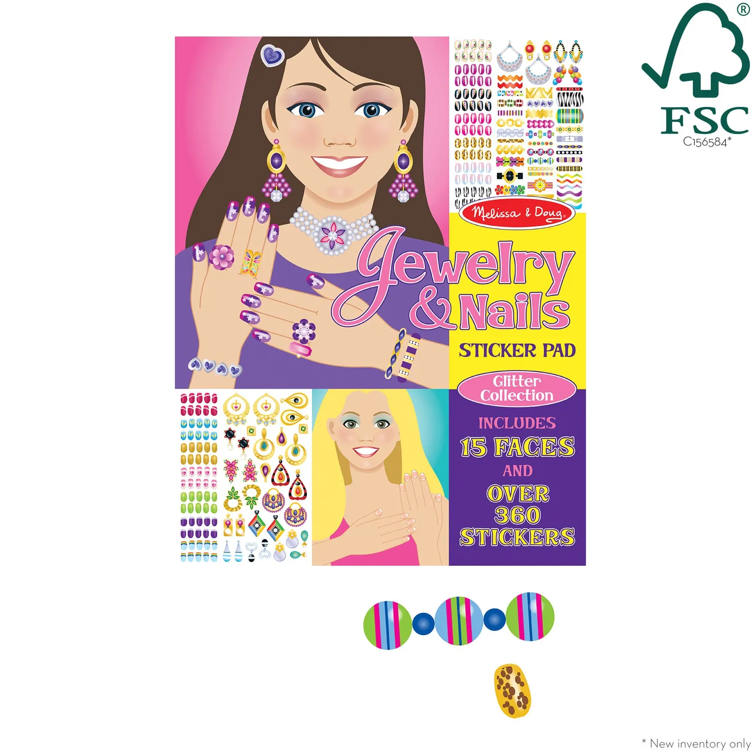 Melissa & Doug Jewelry Nails Glitter stickerboek 360+ sieraden
