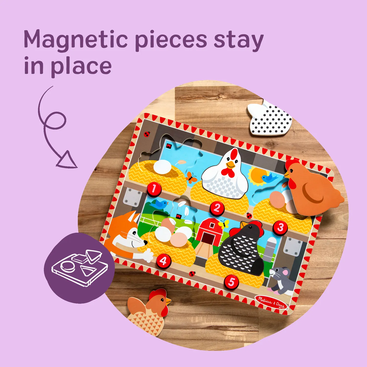 Melissa & Doug Happy Hens puzzel drukknop 2-3 jaar tellen