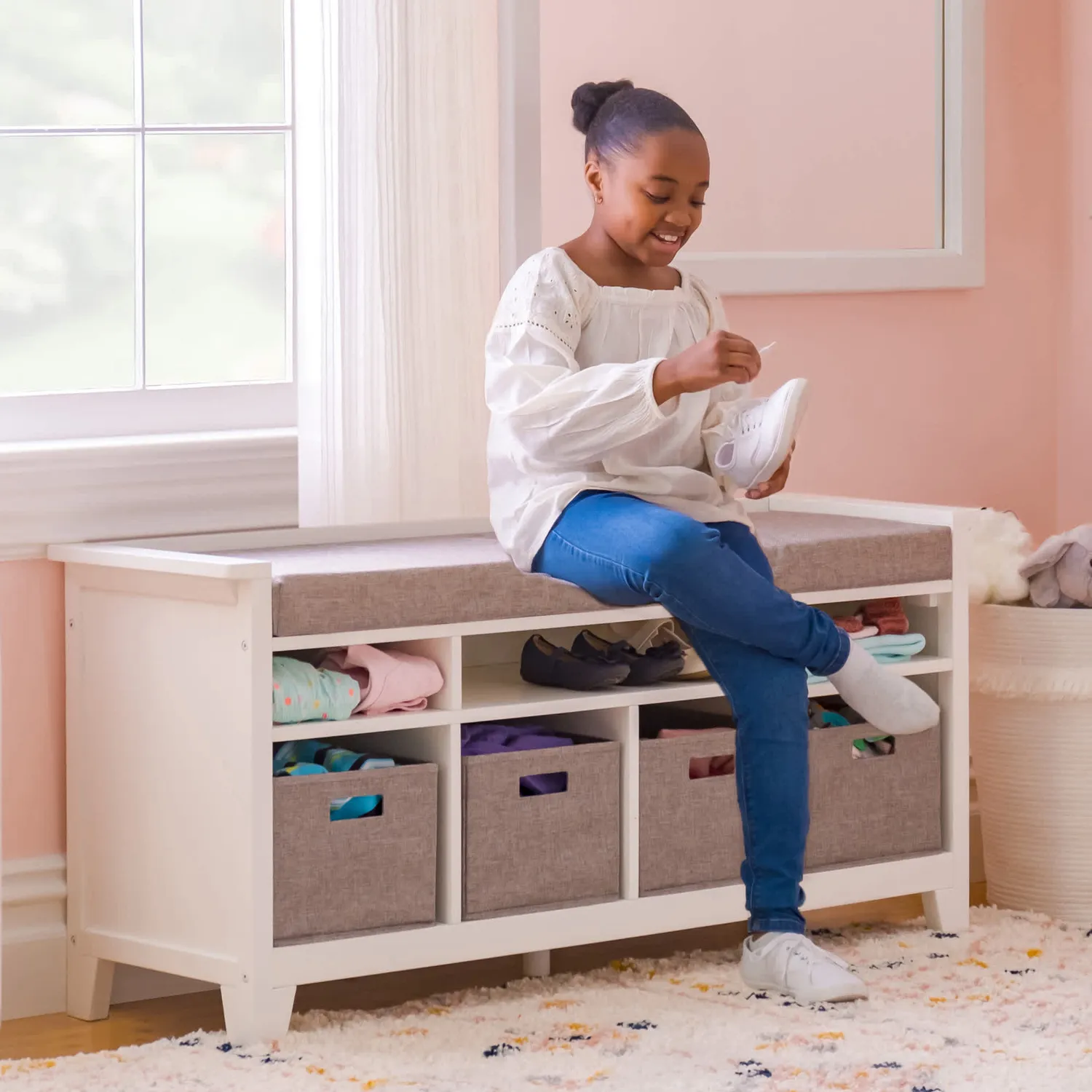 Guidecraft Martha Stewart Kids Storage Bench opbergbank met kussen