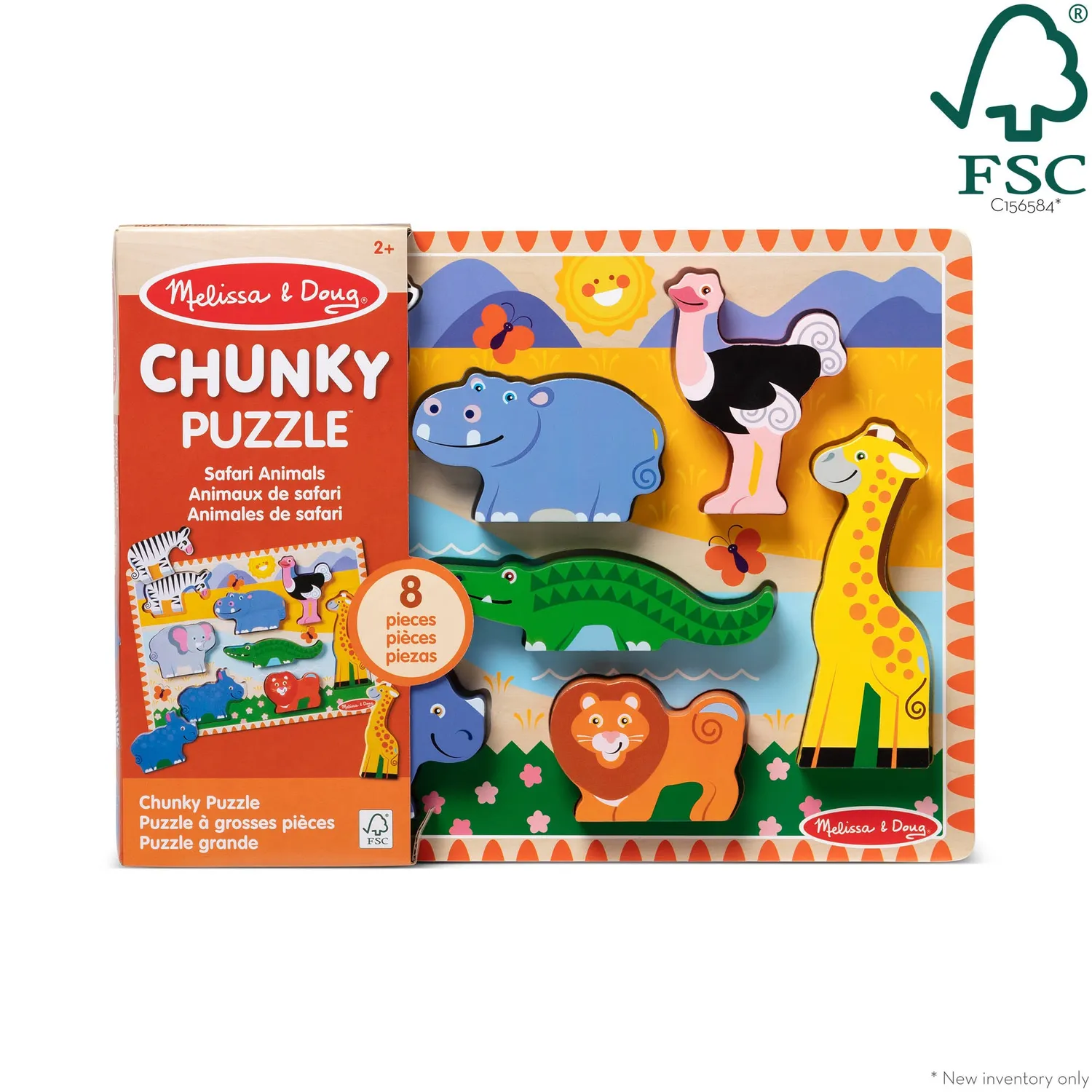 Melissa & Doug Safari chunky puzzel 8 stukjes hout dieren