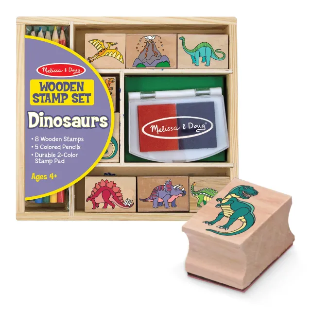 Melissa & Doug Dino houten stempelset 8 stempels + potloden