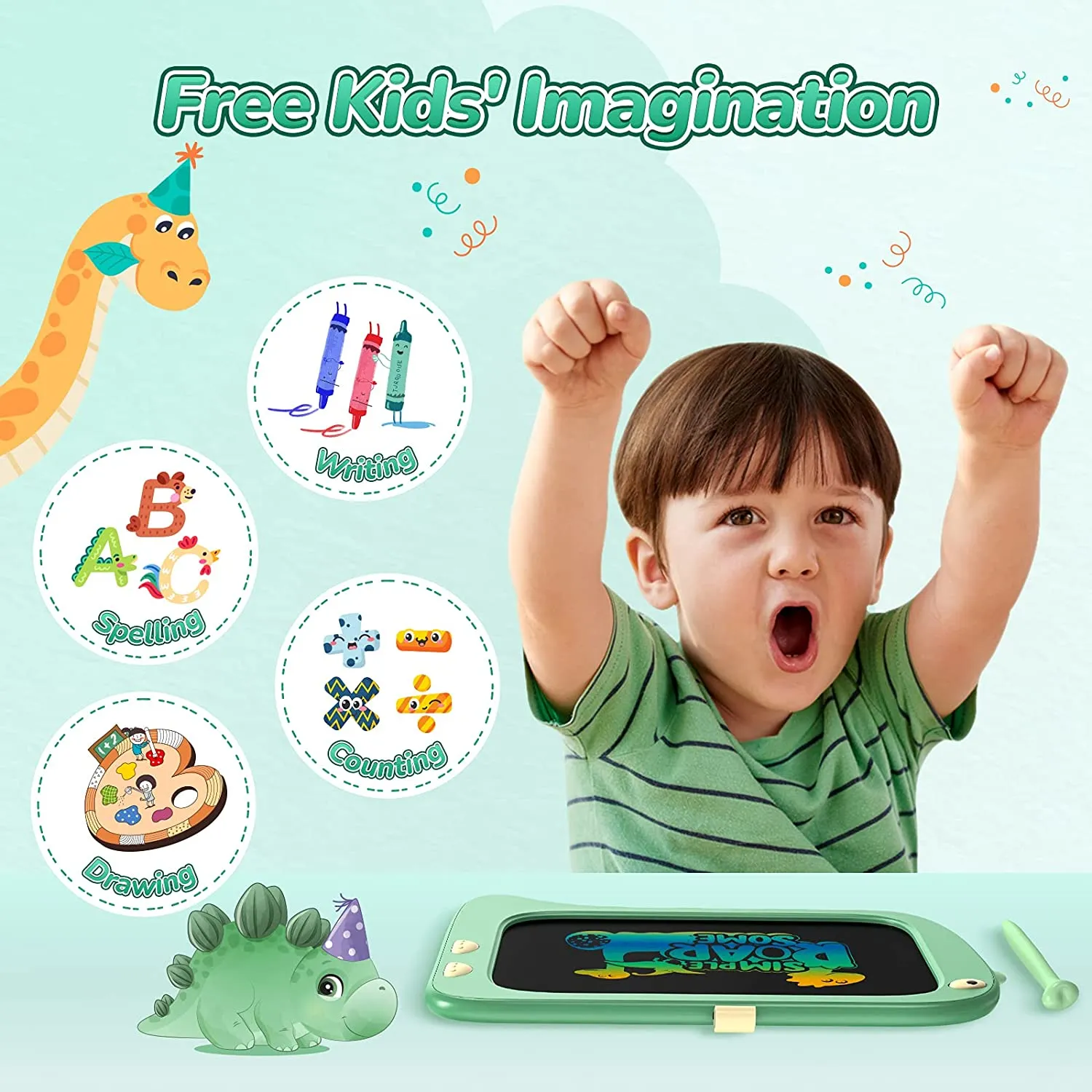KOKODI LCD Writing Tablet tekenbord 8.5 inch dino groen