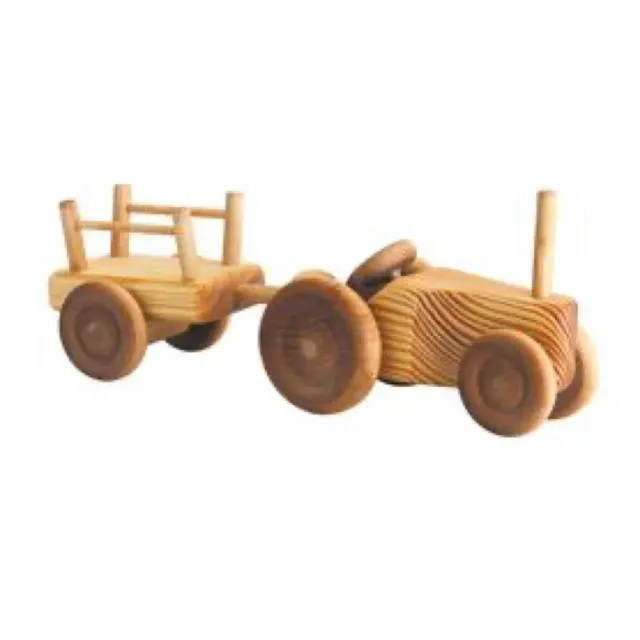 Ginger Fairy kleine tractor met aanhanger hout 25 cm