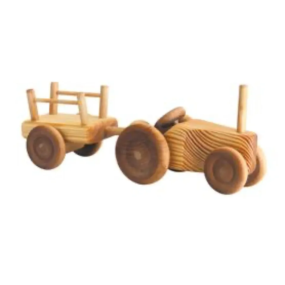 Ginger Fairy kleine tractor met aanhanger hout 25 cm