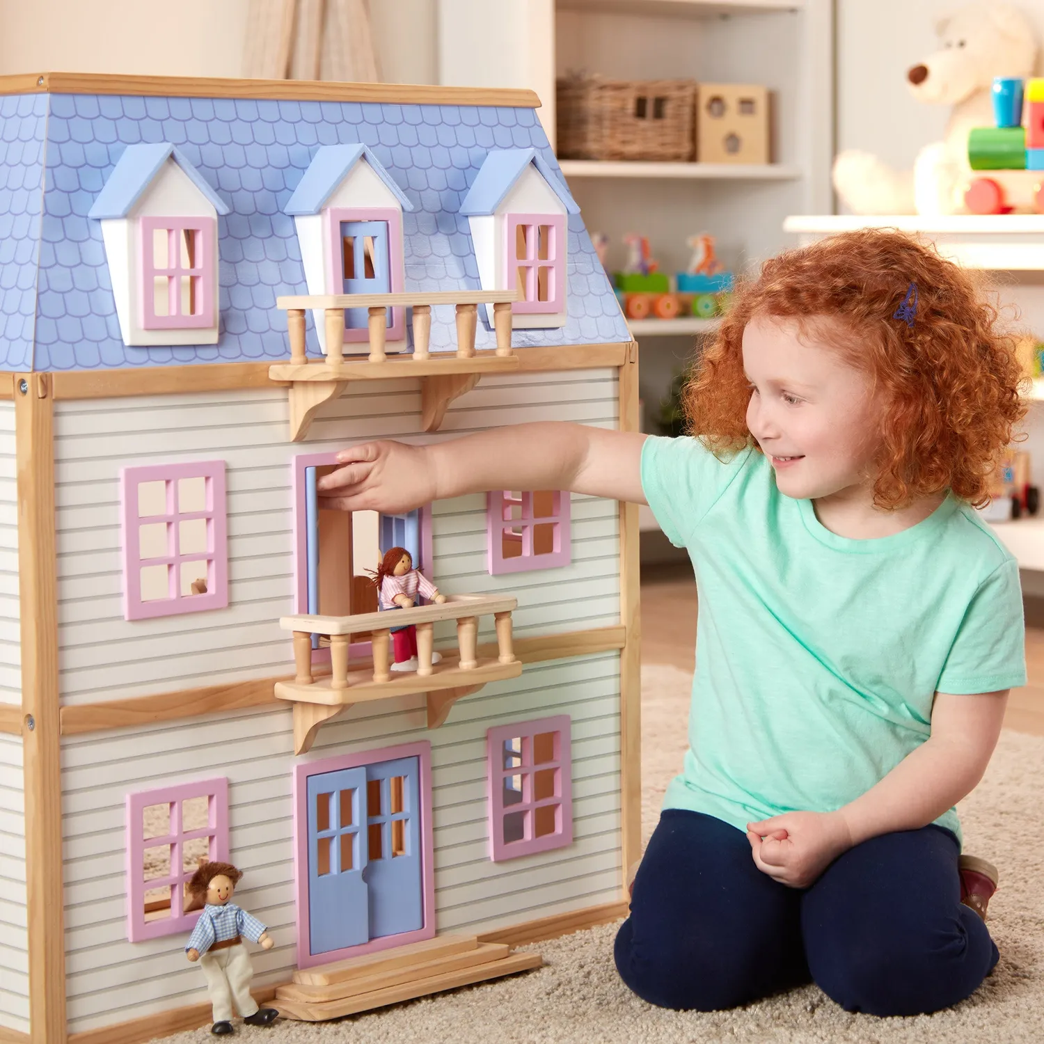 Melissa & Doug Multi-Level houten poppenhuis 3 verdiepingen