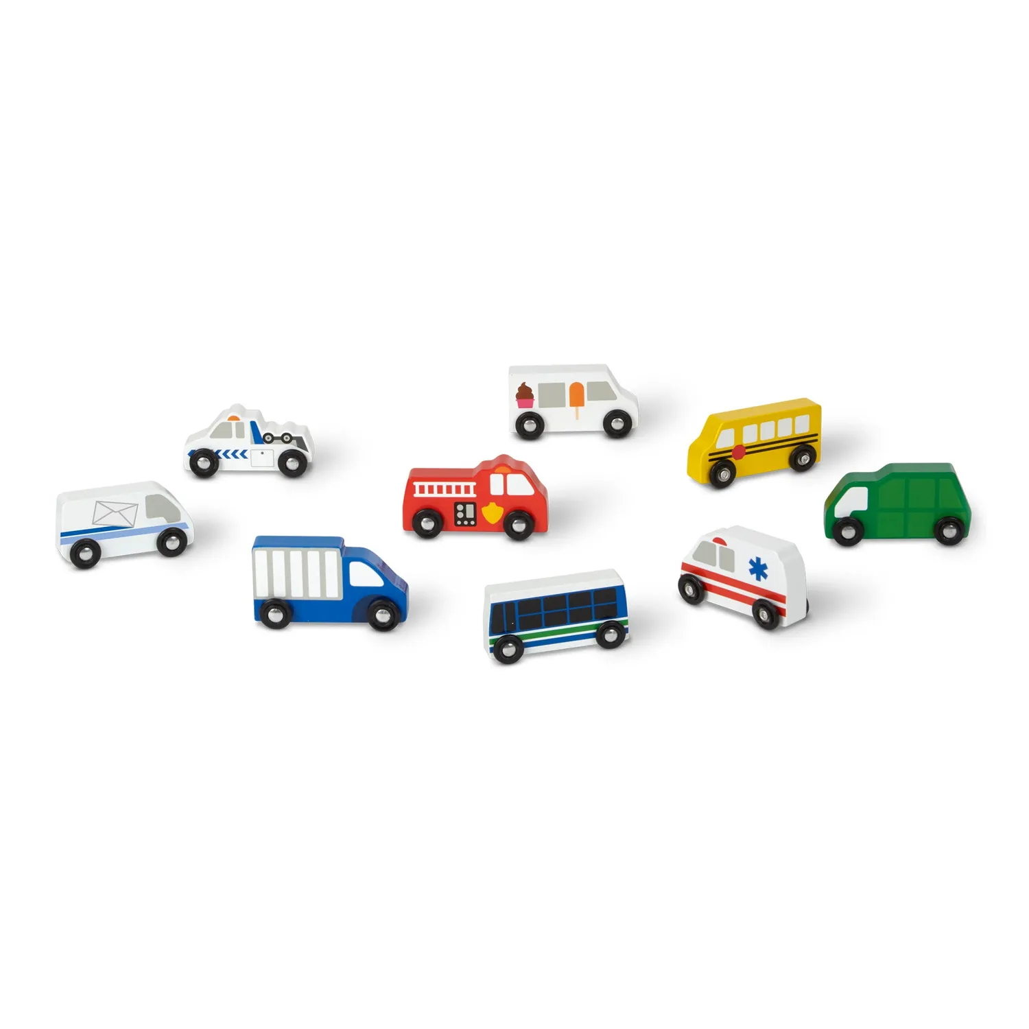 Melissa & Doug Town Vehicles houten voertuigen 9-delig
