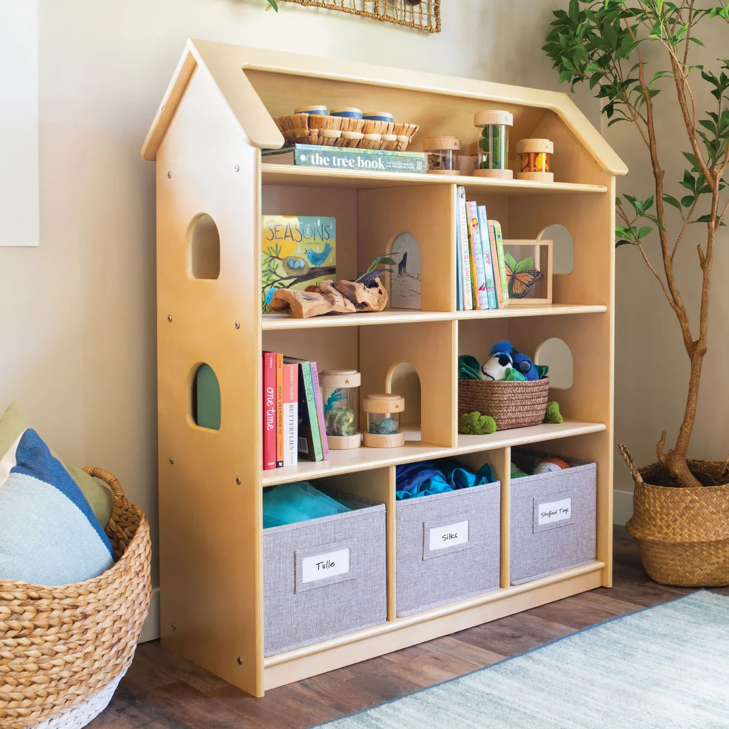 Guidecraft EdQ poppenhuis boekenkast wit met bakken
