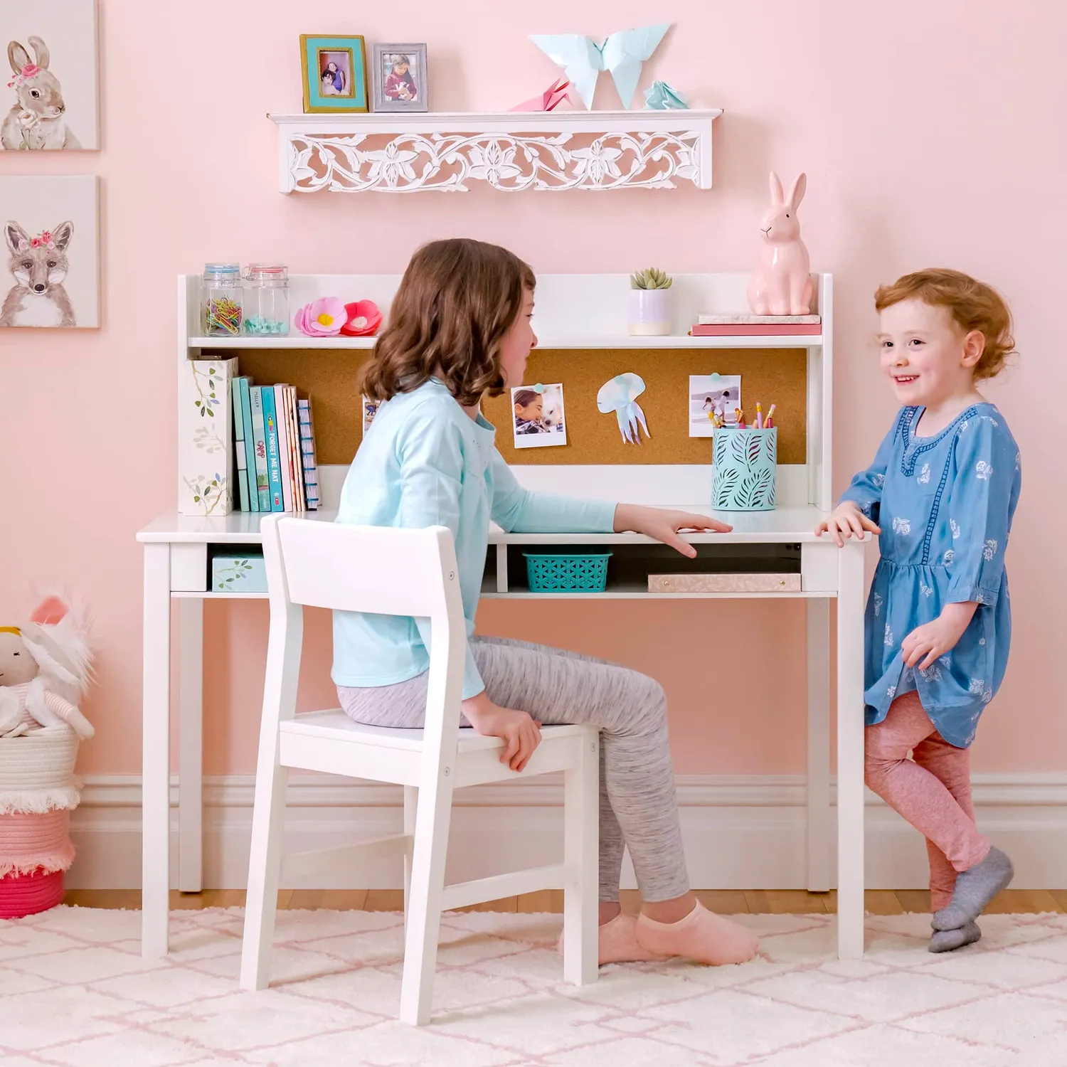 Martha Stewart Kids bureau met hutch en stoel linnenwit