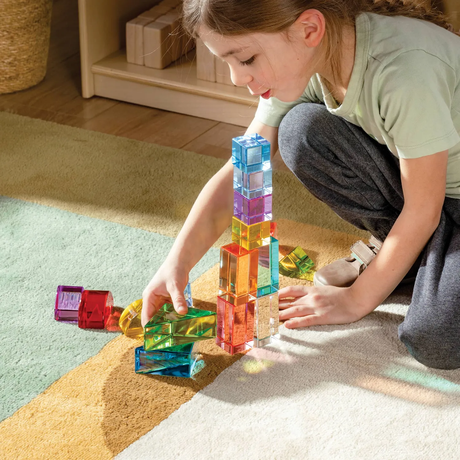 Guidecraft Acrylic Rainbow Unit Blocks Foundation Set bouwblokken 16-delig