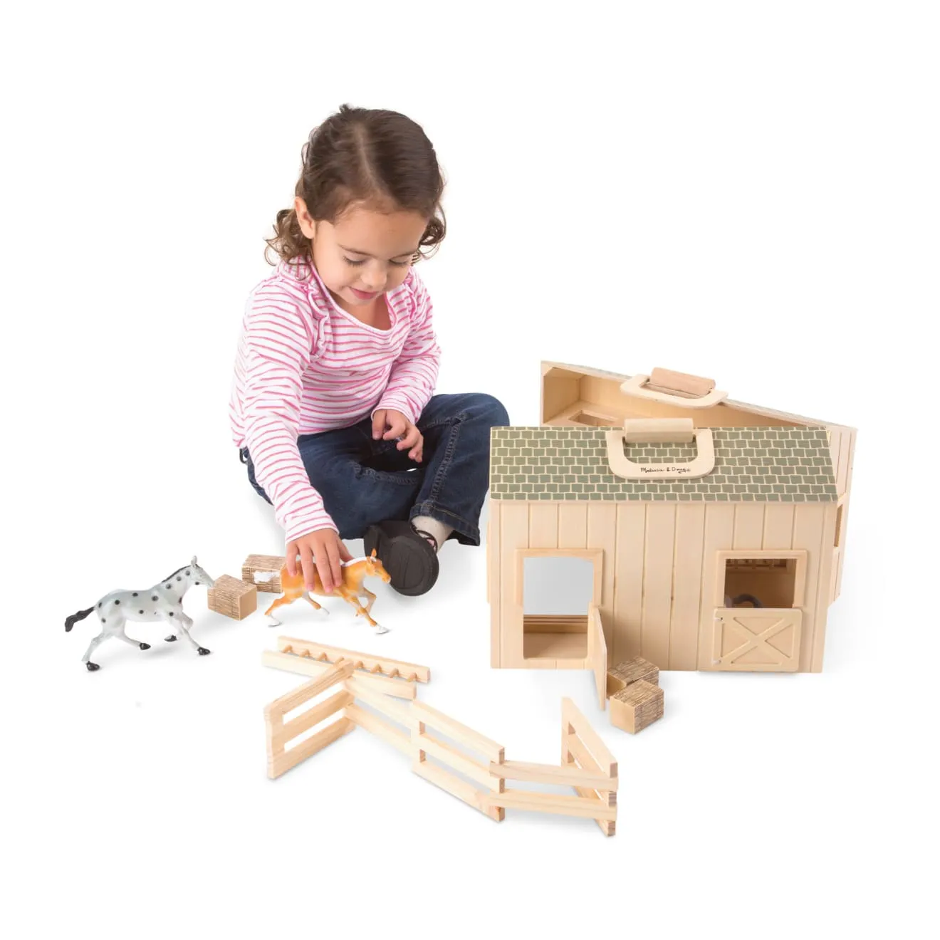 Melissa & Doug Fold & Go Stable houten paardenstal 4 paarden