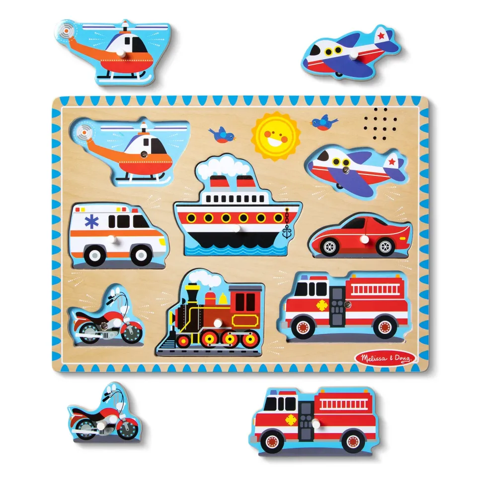 Melissa & Doug Vehicles geluidspuzzel 8 stukjes hout