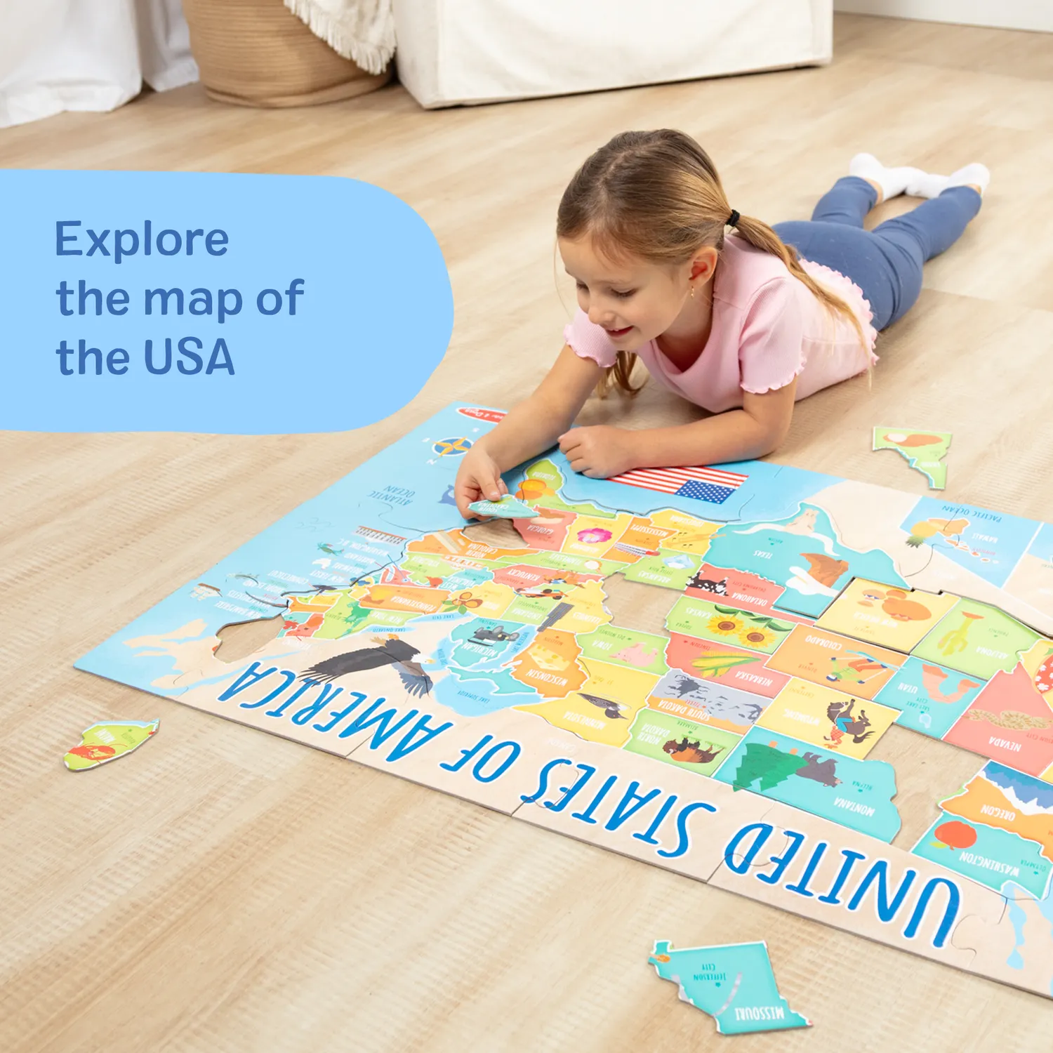 Melissa & Doug USA Map vloerpuzzel 51 stukjes 90x60 cm