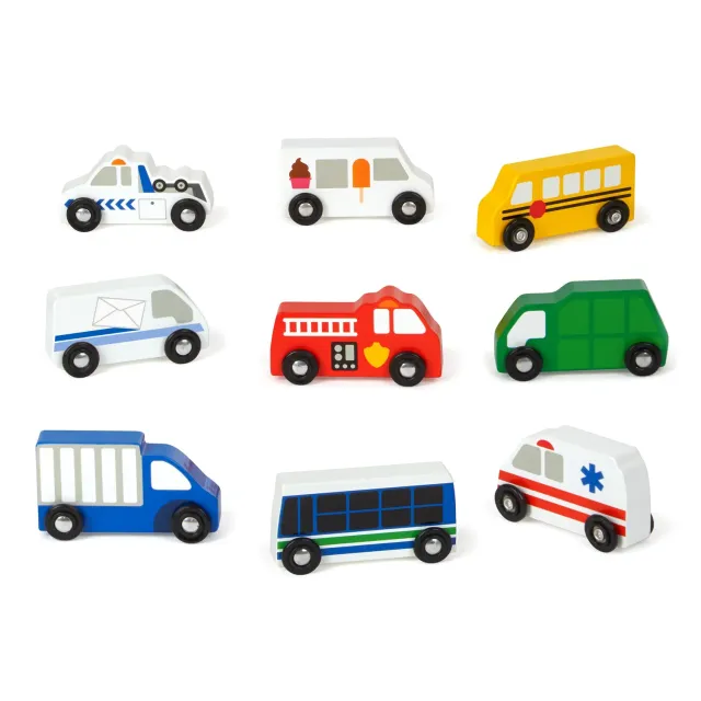 Melissa & Doug Town Vehicles houten voertuigen 9-delig