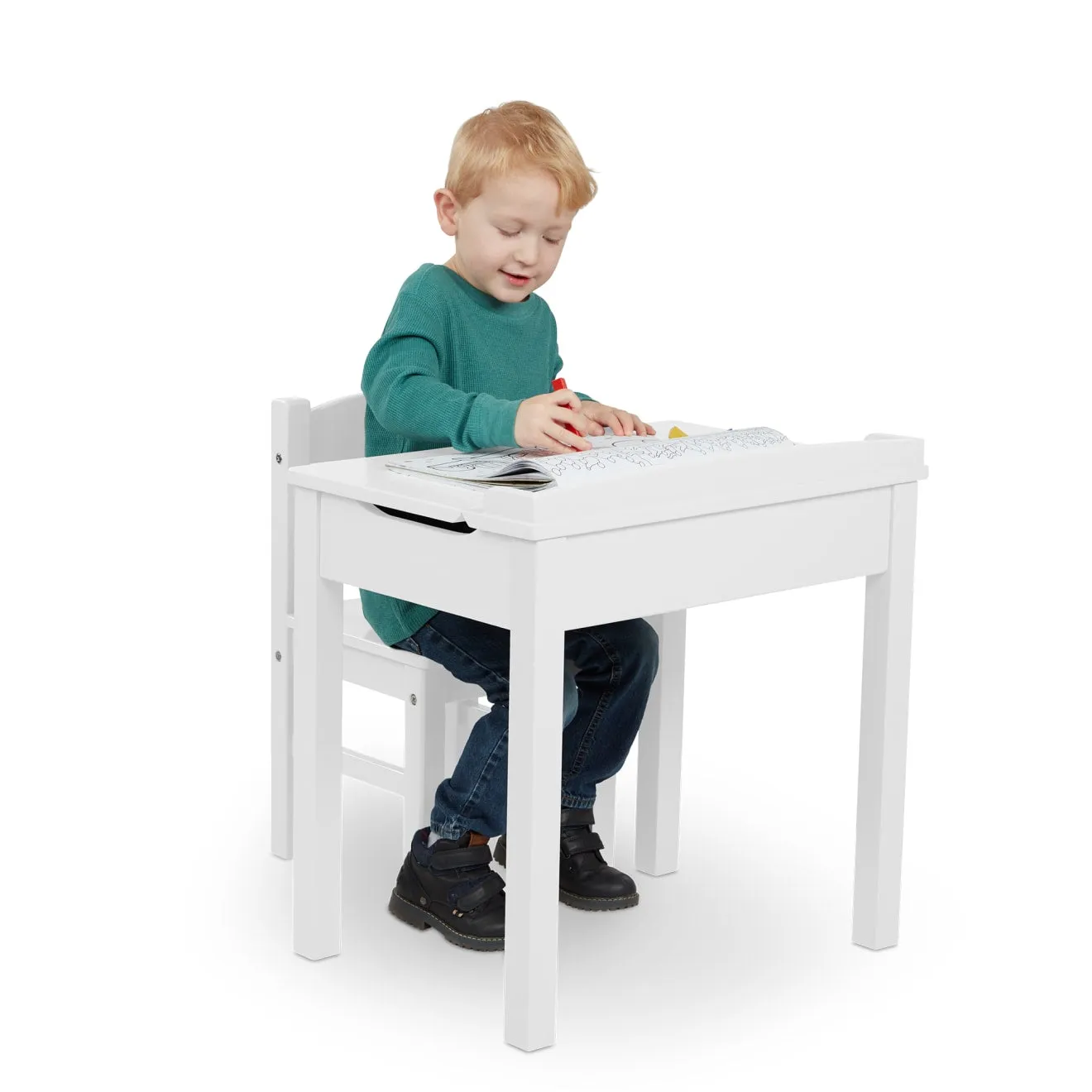 Melissa & Doug kinderbureau met stoel wit hout opbergbak