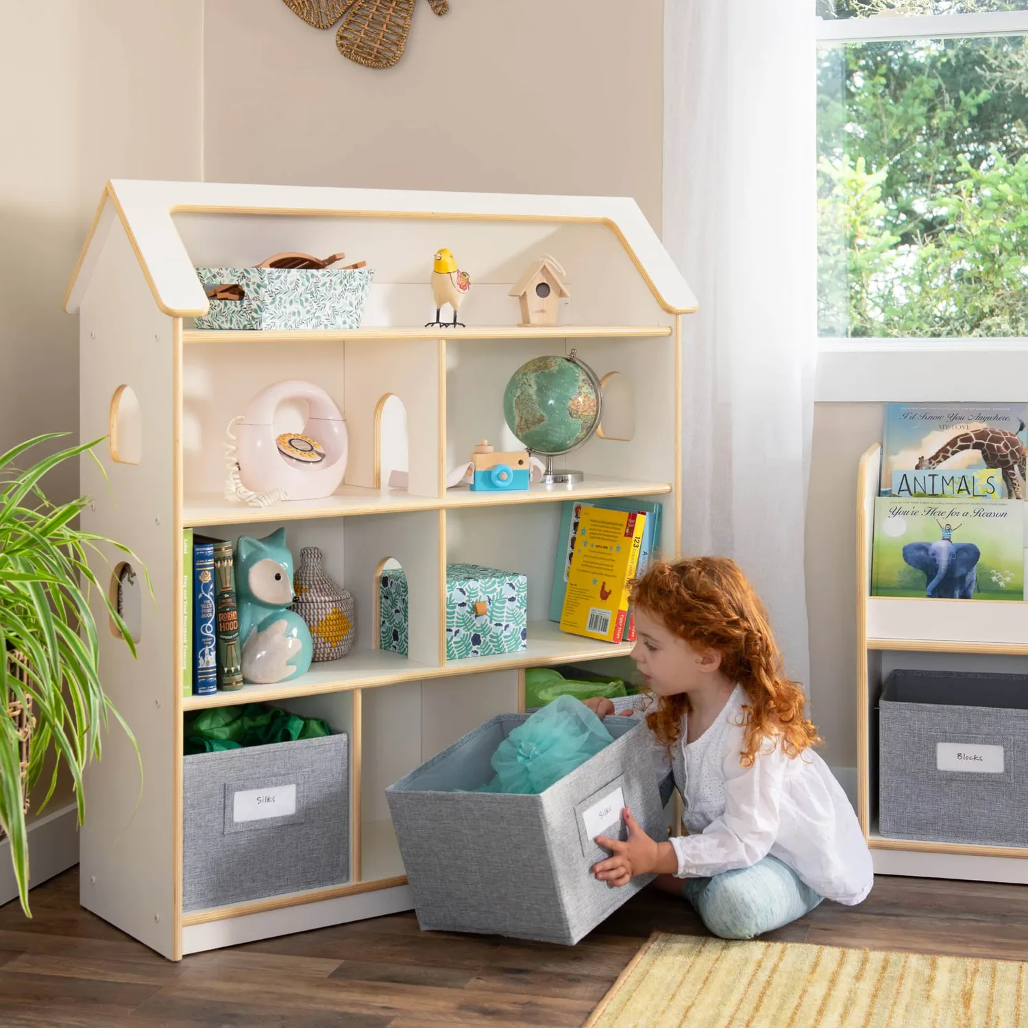 Guidecraft EdQ poppenhuis boekenkast wit met bakken