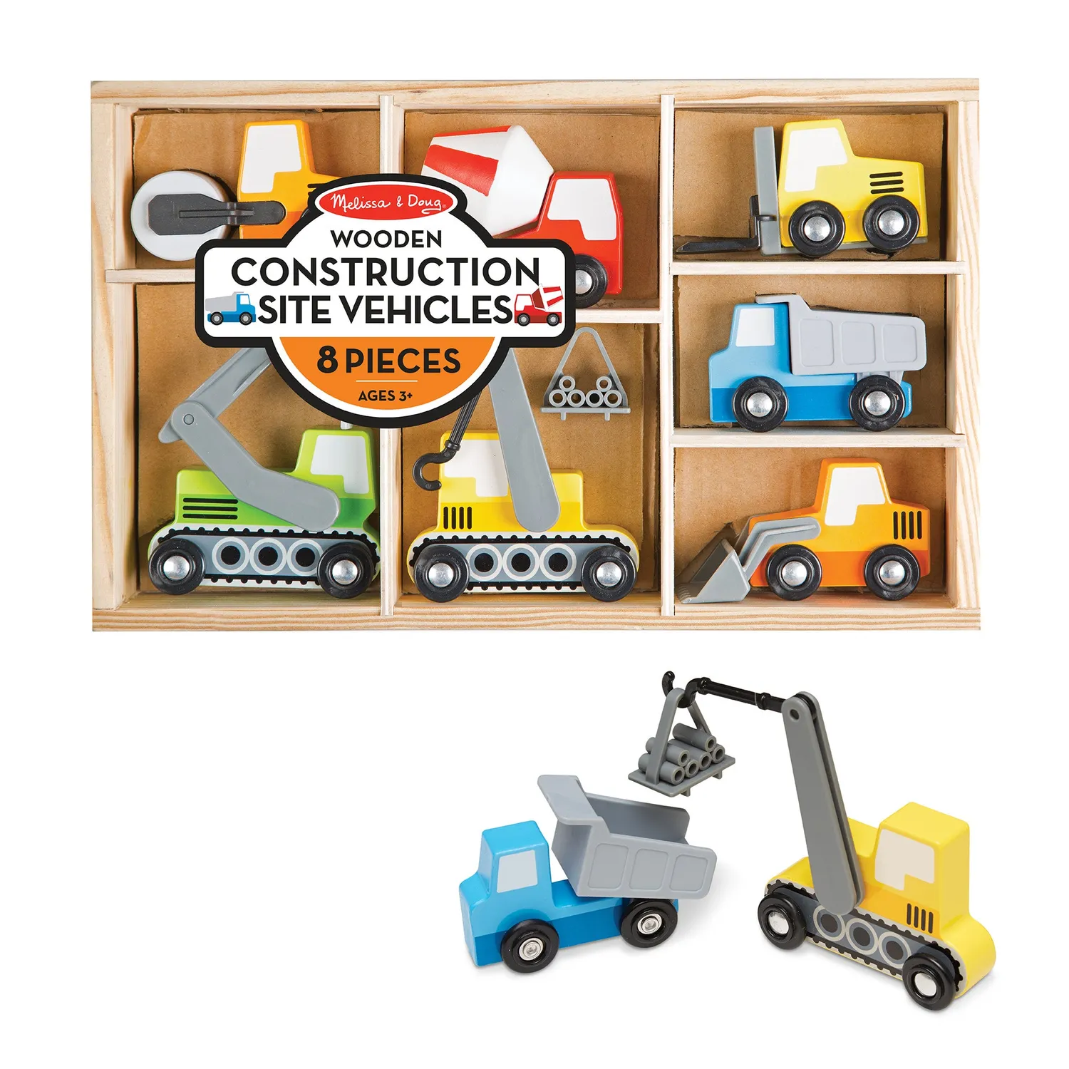 Melissa & Doug Wooden Construction Site Vehicles 8-delig