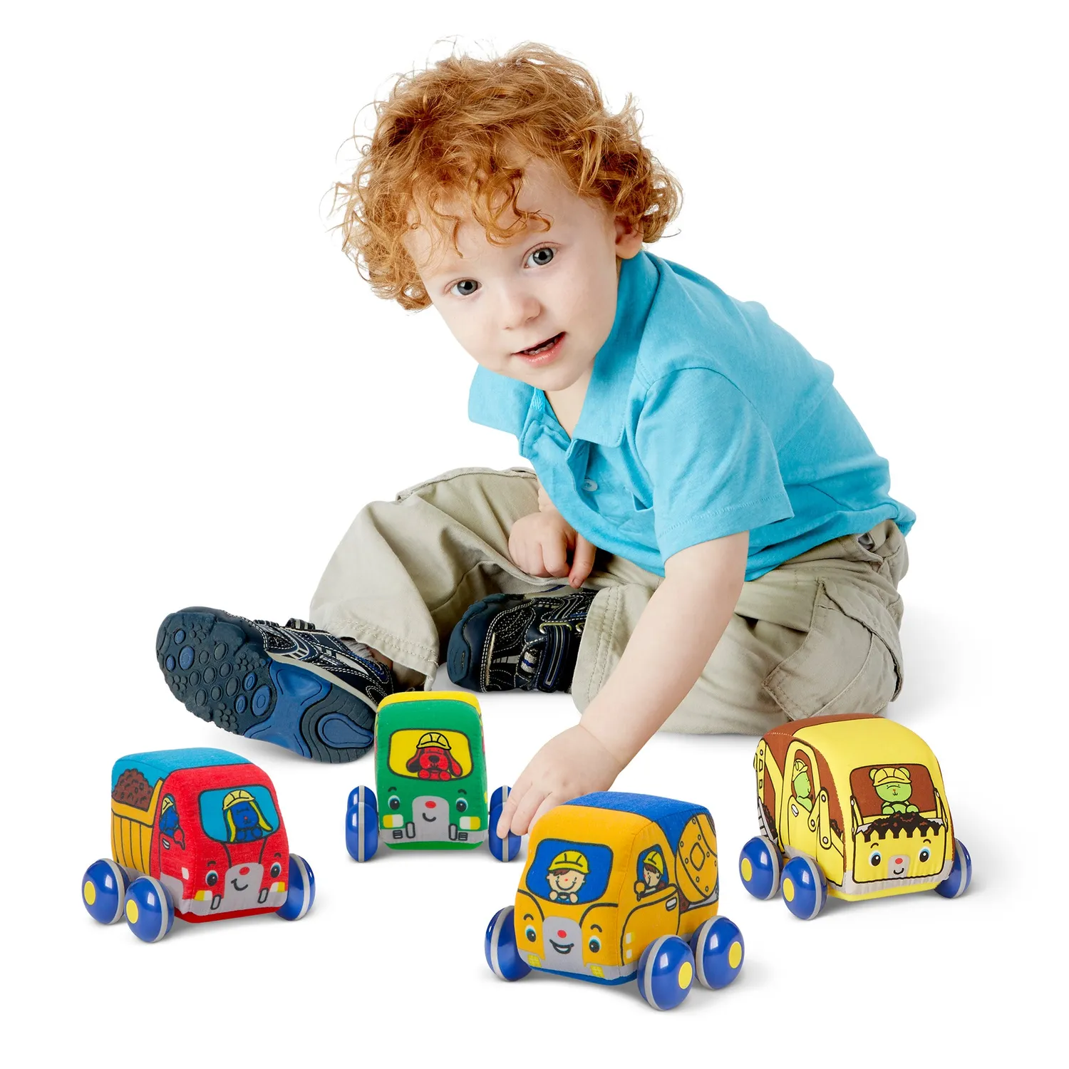 Melissa & Doug K's Kids pull-back bouwvoertuigen knuffel 4 stuks zacht