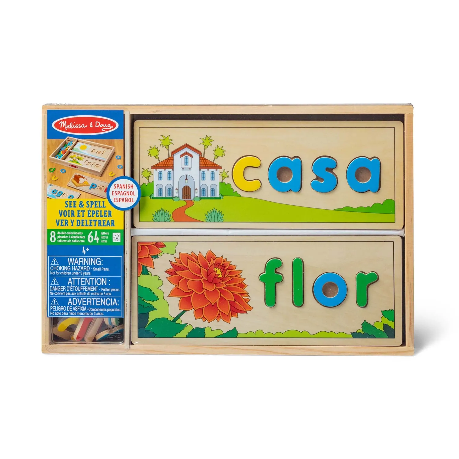 Melissa & Doug See & Spell Spaanse houten puzzel 64 letters