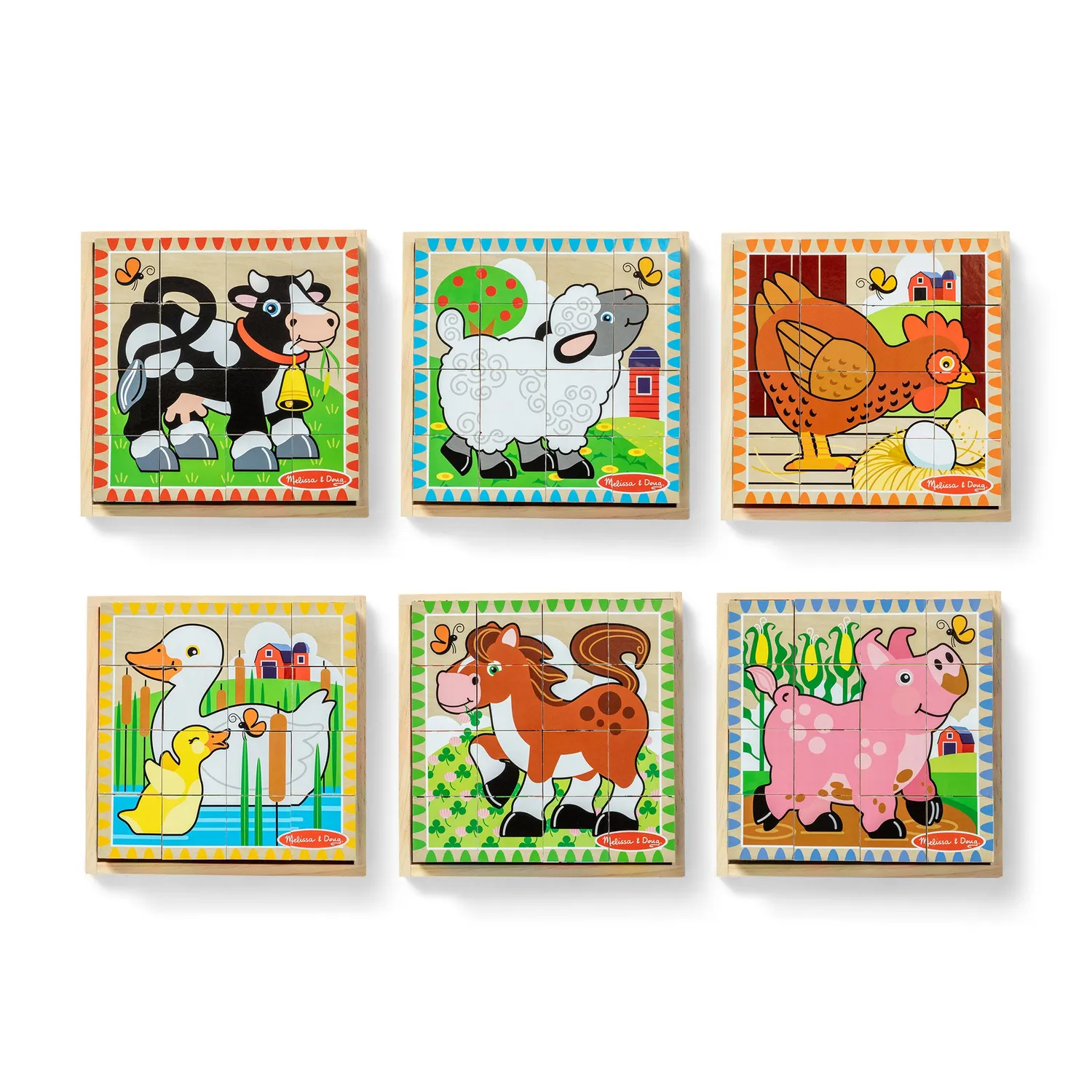 Melissa & Doug Farm Cube houten blokpuzzel 16 stukjes