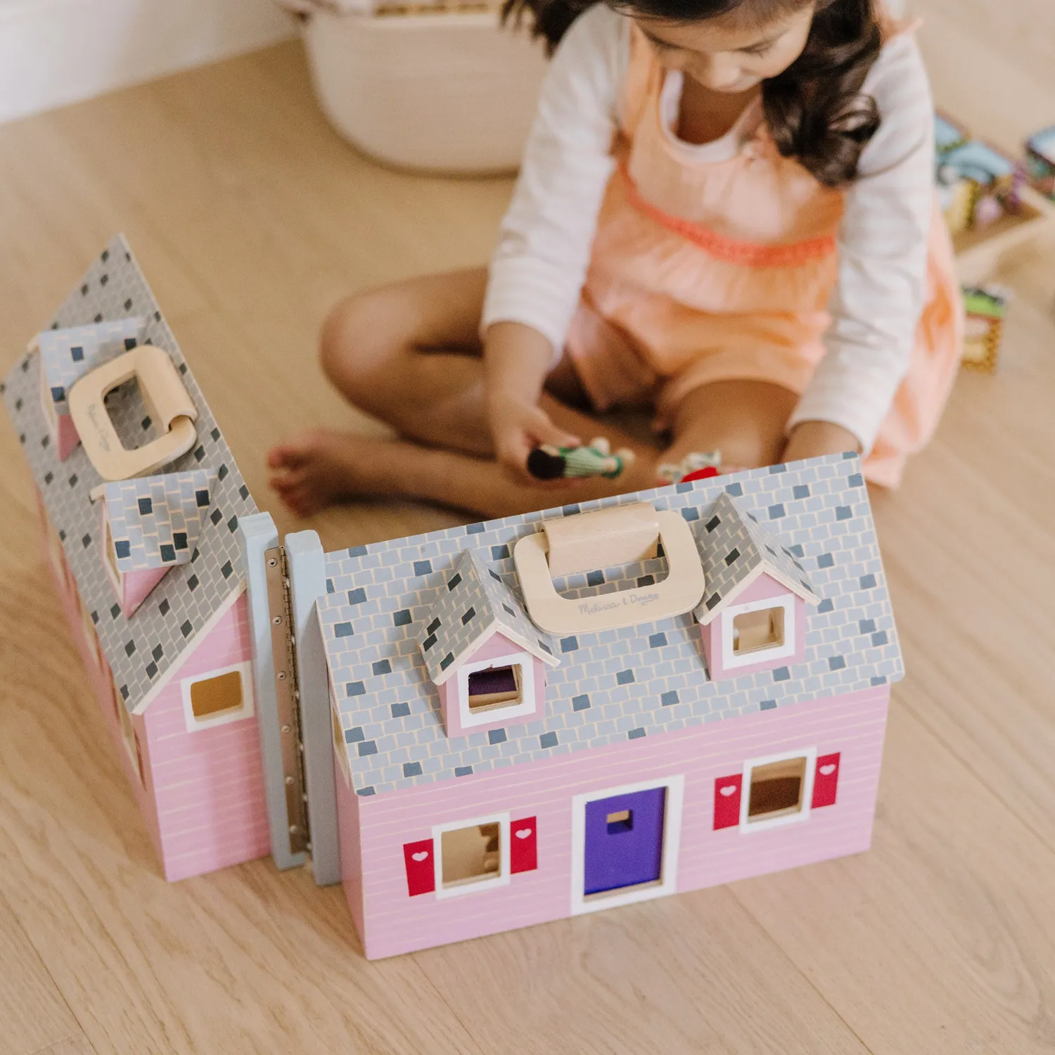 Melissa & Doug Fold & Go poppenhuis hout 2-verdiepingen