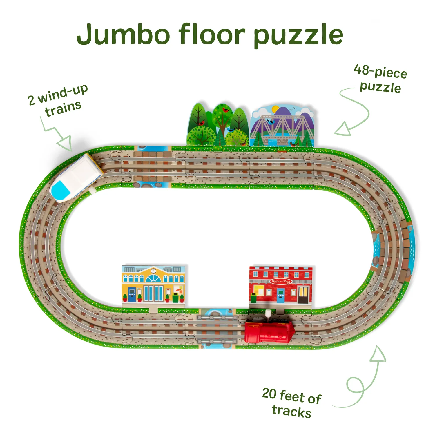 Melissa & Doug Trein vloerpuzzel 48 stuks met 2 treintjes spoor