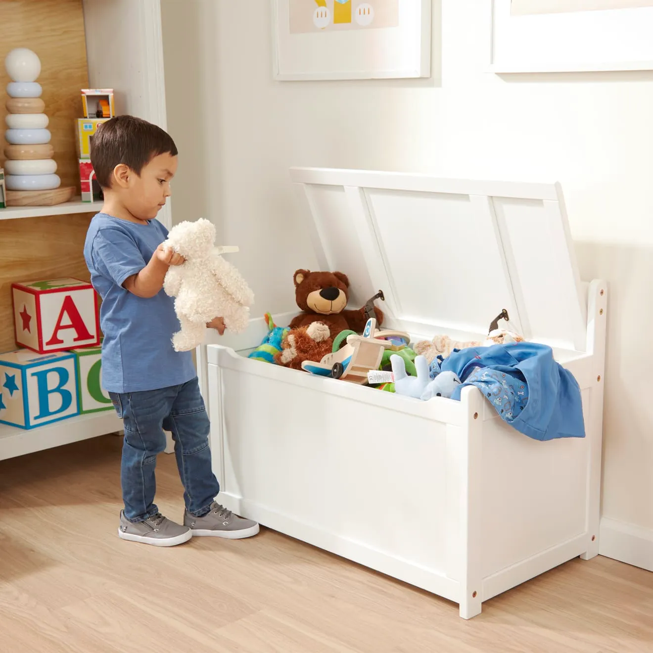 Melissa & Doug Wooden Toy Chest speelgoedkist wit hout
