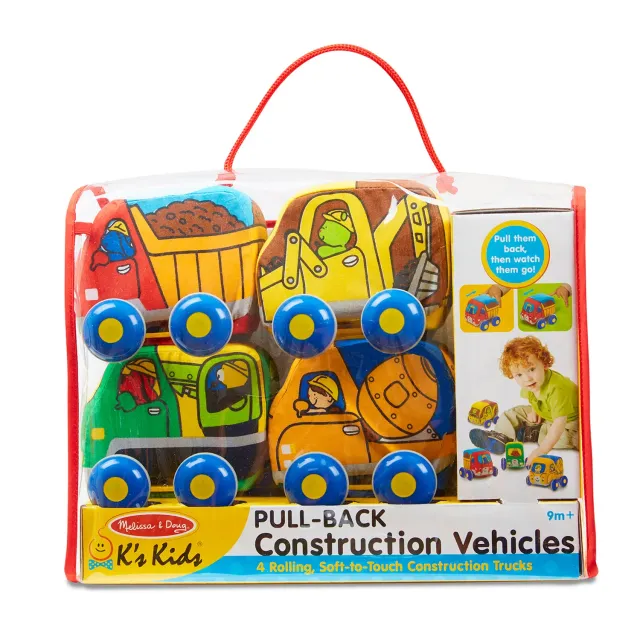 Melissa & Doug K's Kids pull-back bouwvoertuigen knuffel 4 stuks zacht