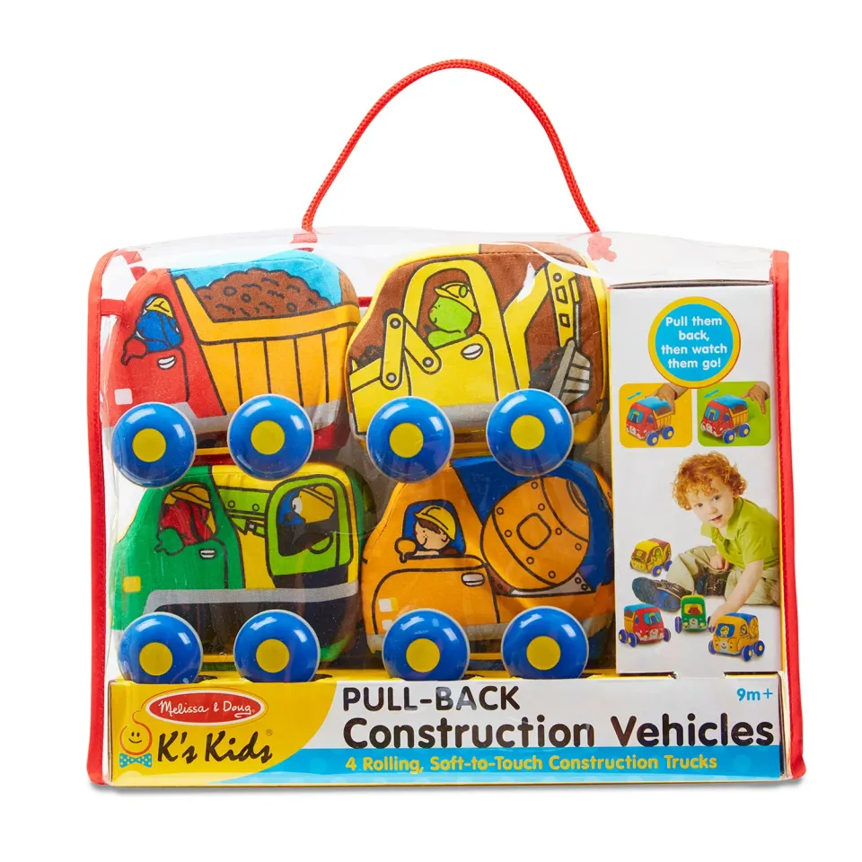 Melissa & Doug K's Kids pull-back bouwvoertuigen knuffel 4 stuks zacht