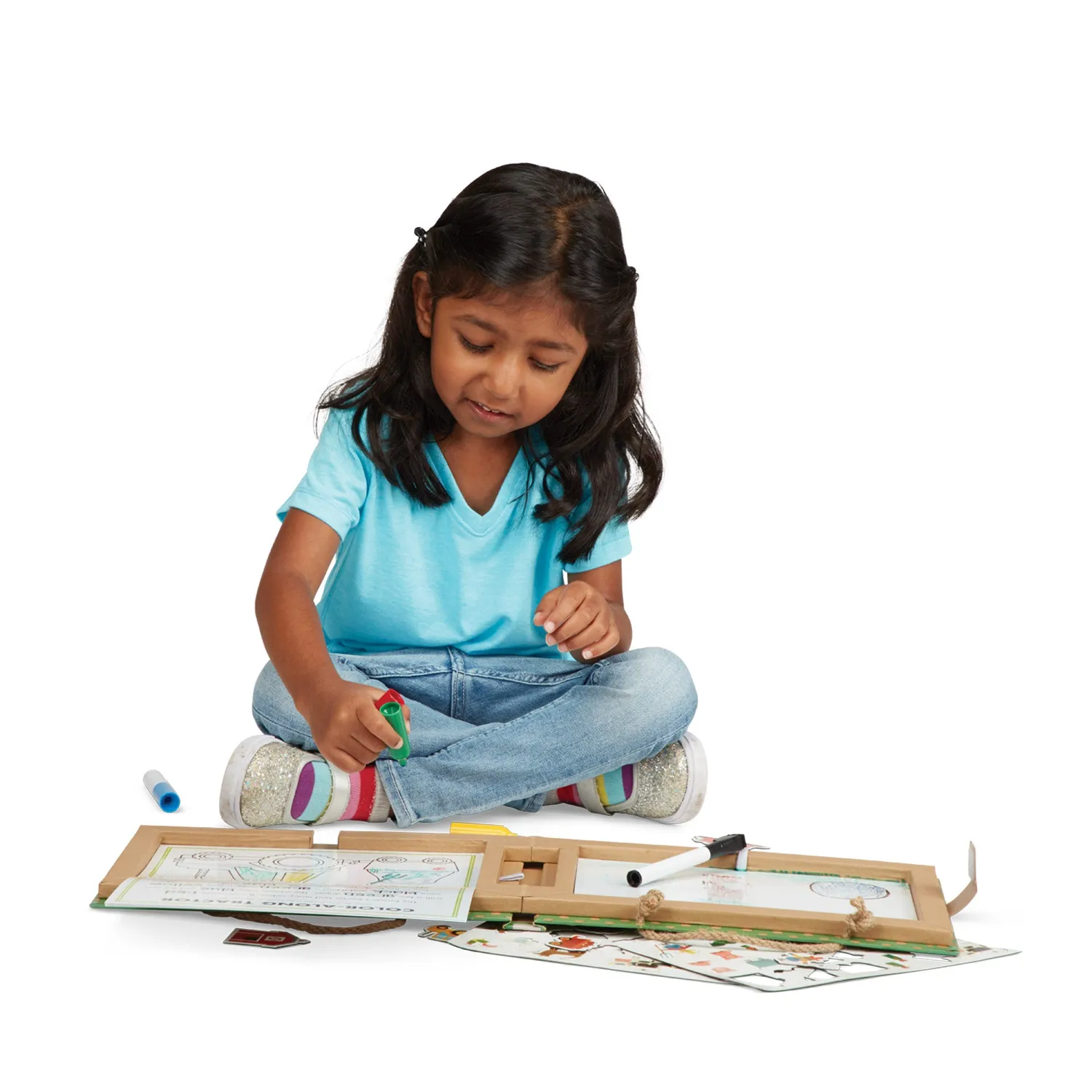 Melissa & Doug Natural Play Farm teken- en magneetkoffer 45-delig