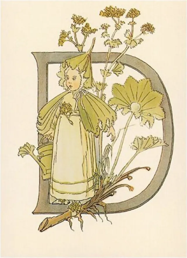 Ginger Fairy Ottilia Adelborg D kaart bloemenalfabet