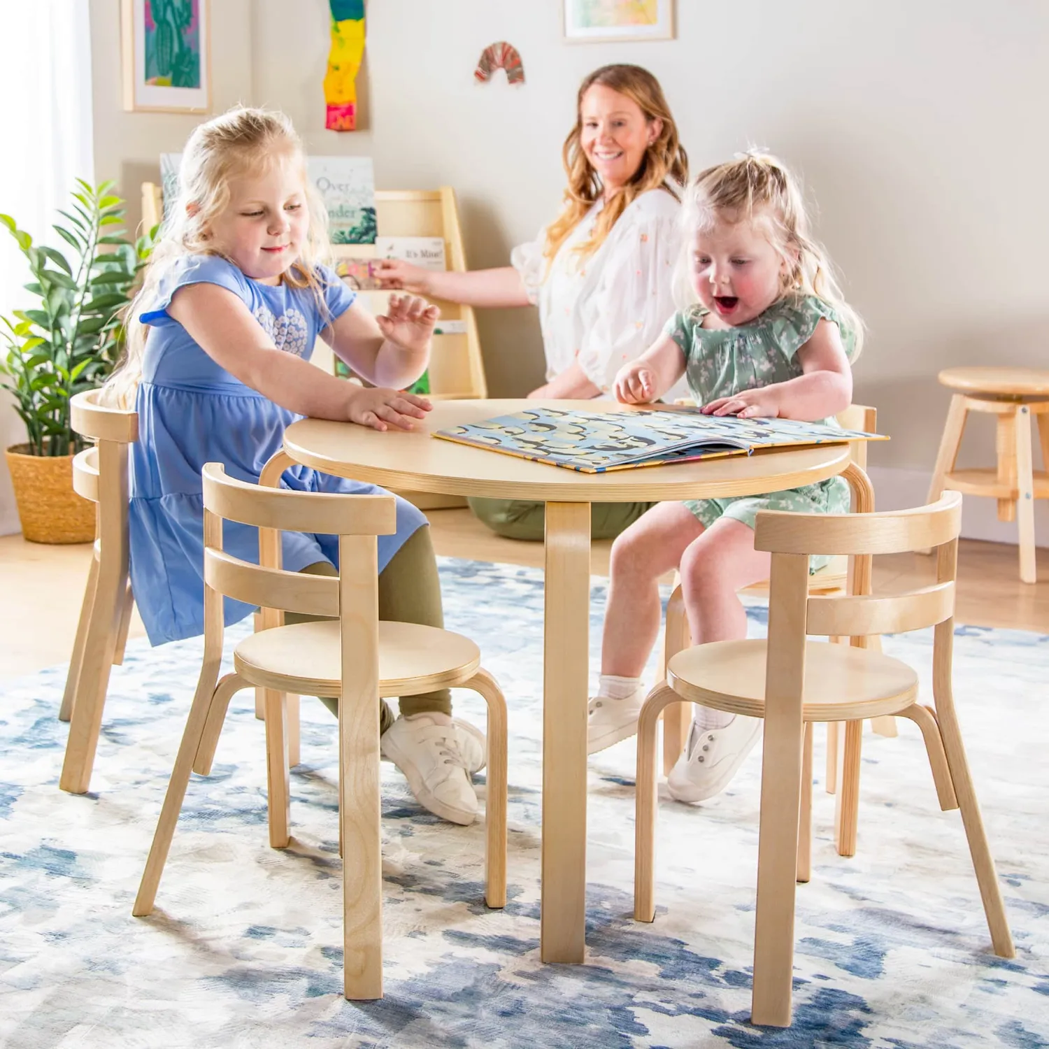 Guidecraft Nordic Tafel met 4 Stoelen Kinderset Naturel Hout