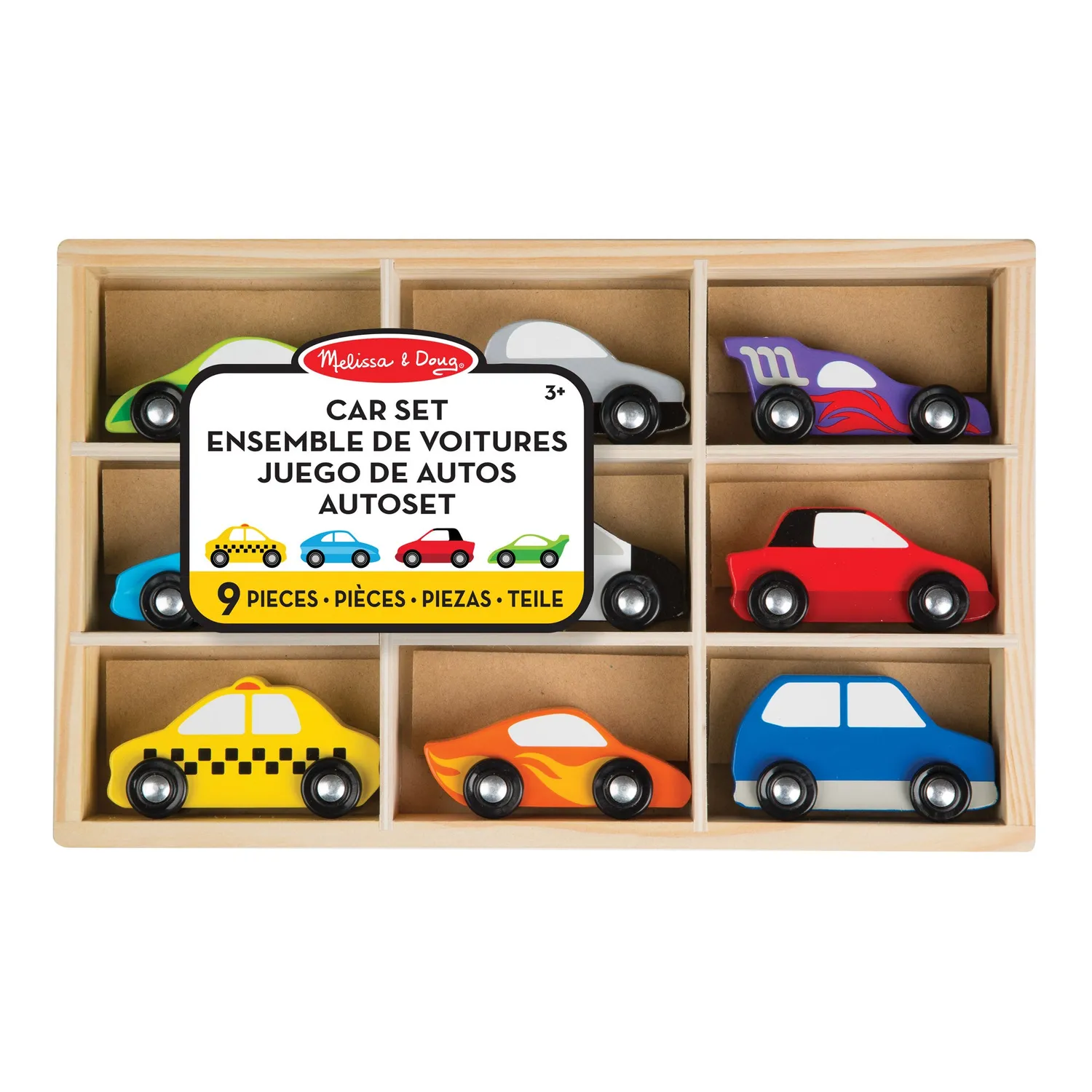 Melissa & Doug Houten auto's 9-delig met kist politie taxi