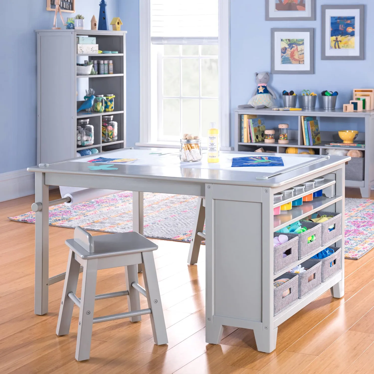 Martha Stewart Kids Knutseltafel met Krukken Linen White Papierrol