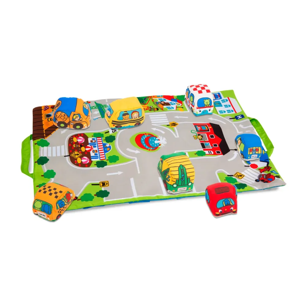 Melissa & Doug Take-Along Town speelkleed met 9 voertuigen