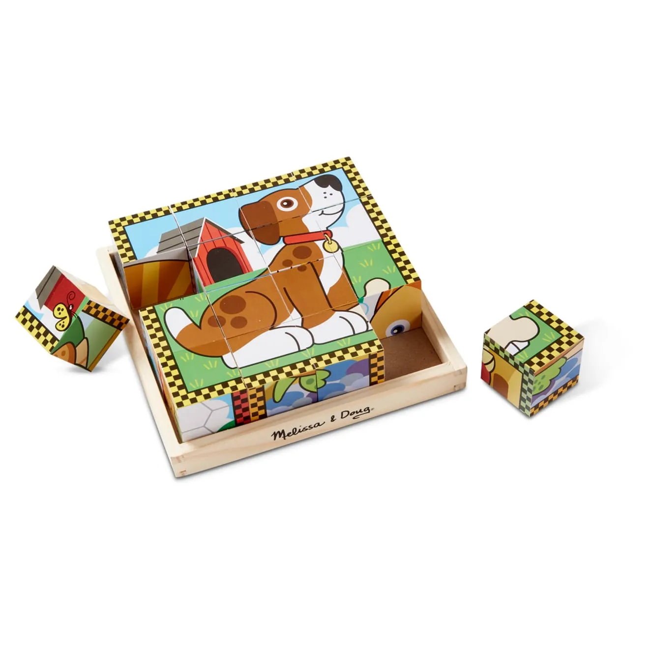 Melissa & Doug Pets Cube houten puzzel 16 blokken 6-in-1