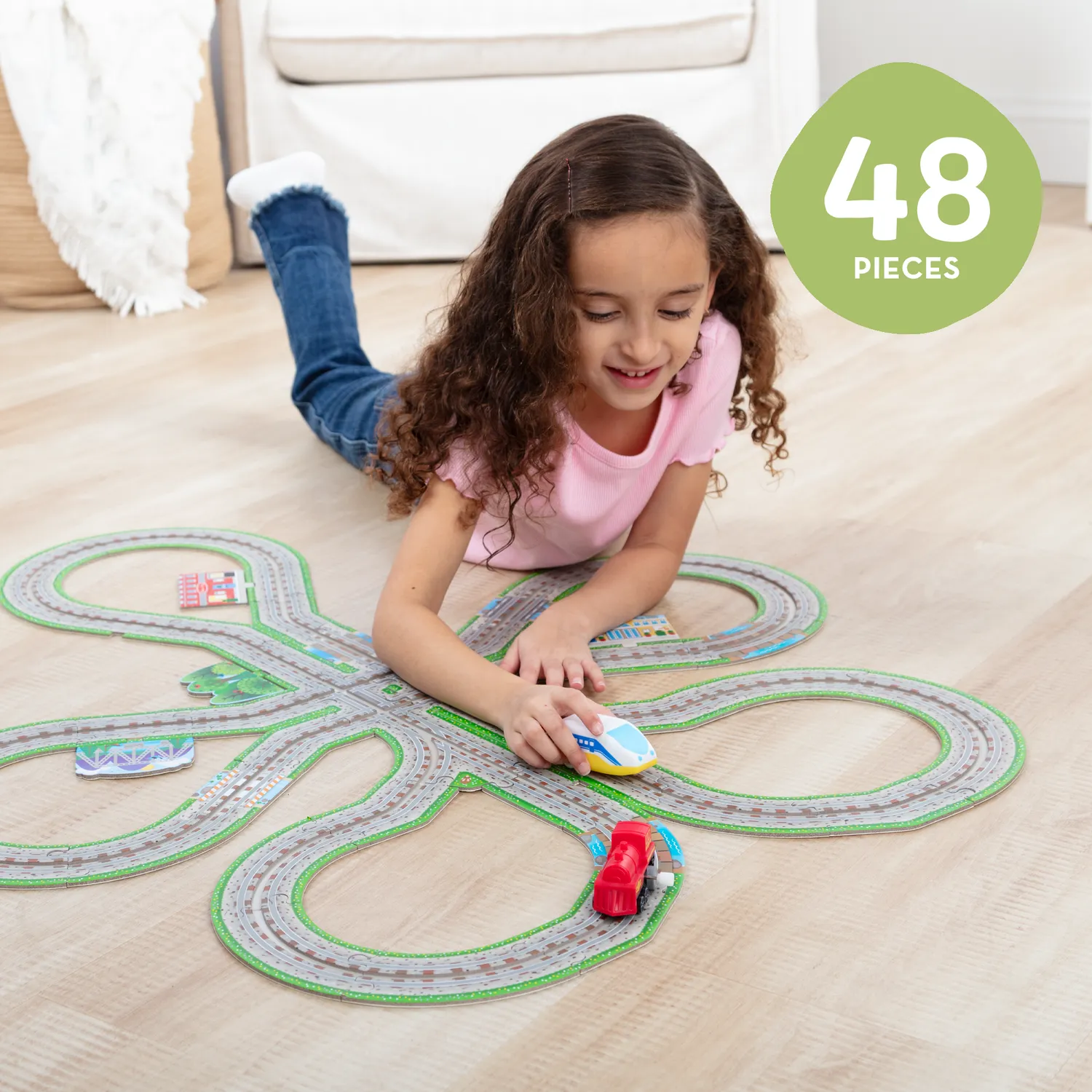 Melissa & Doug Trein vloerpuzzel 48 stuks met 2 treintjes spoor