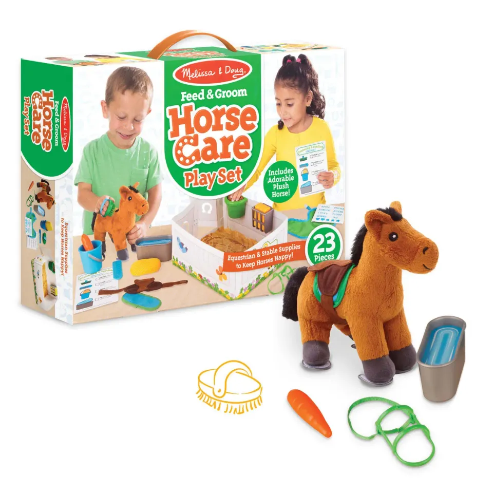 Melissa & Doug Feed & Groom Horse Care paardenset met knuffel