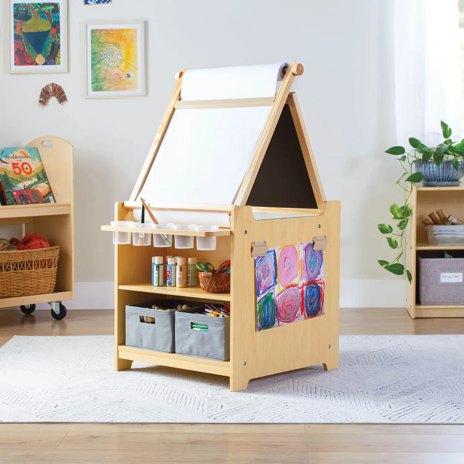 Guidecraft Kids Desk to Easel Art Cart tekentafel naturel 24 inch