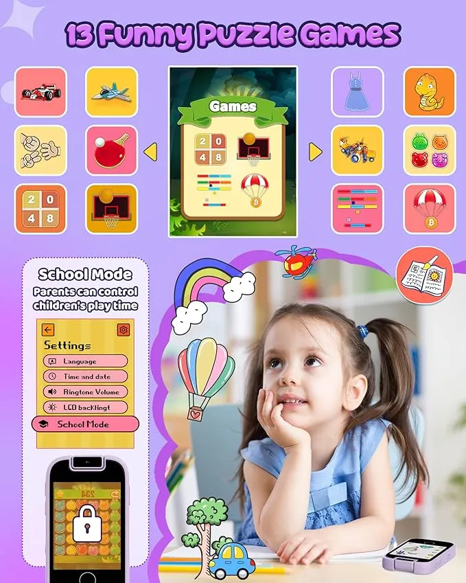 KOKODI Kids Smart Phone speelgoedtelefoon roze camera