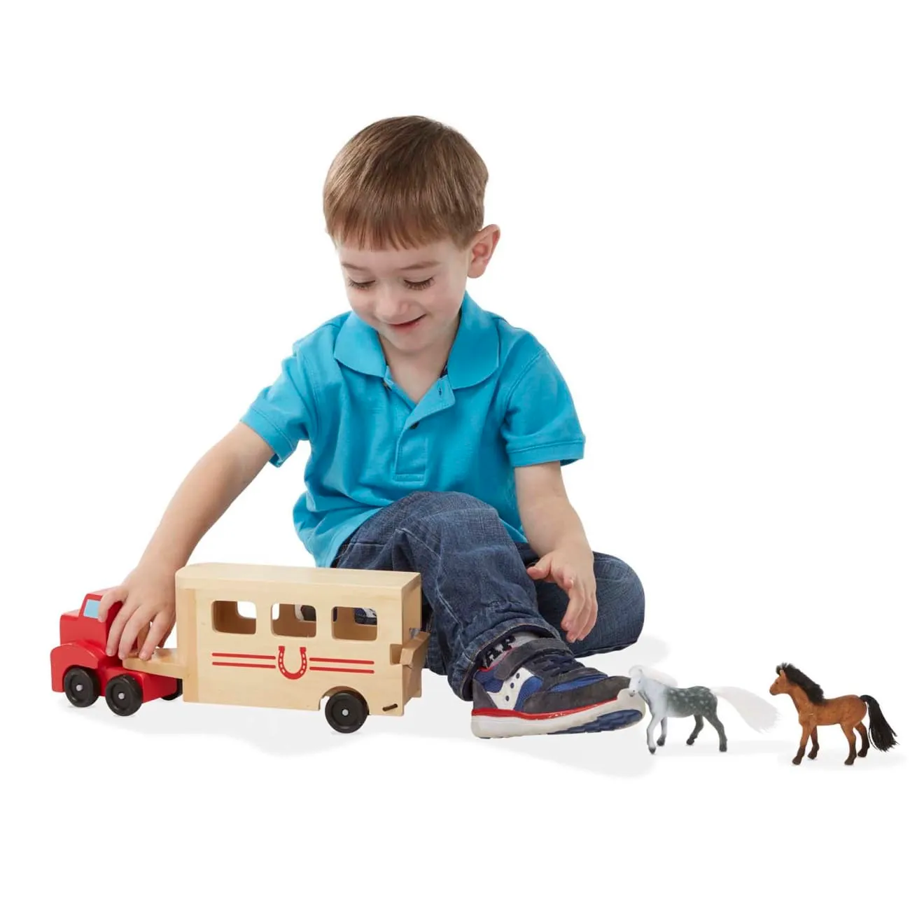 Melissa & Doug Horse Carrier houten speelset paardentrailer 2 paarden