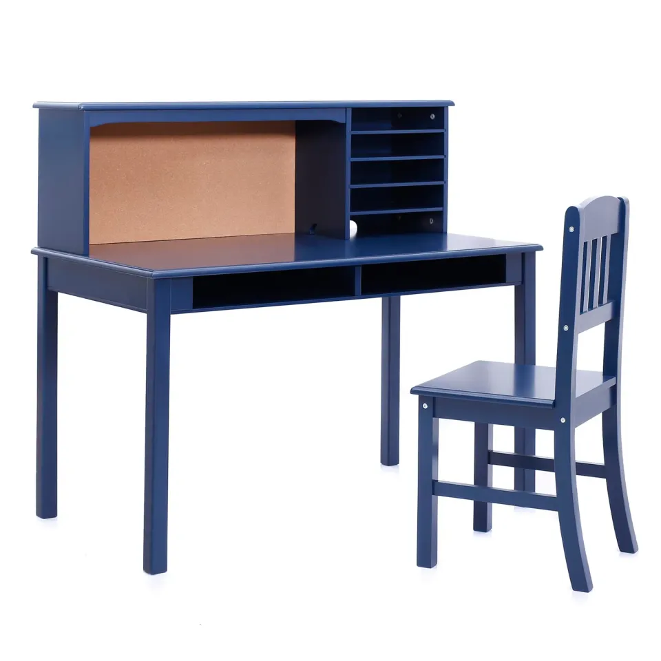 Guidecraft Media Desk bureau met stoel navy hout groot werkblad
