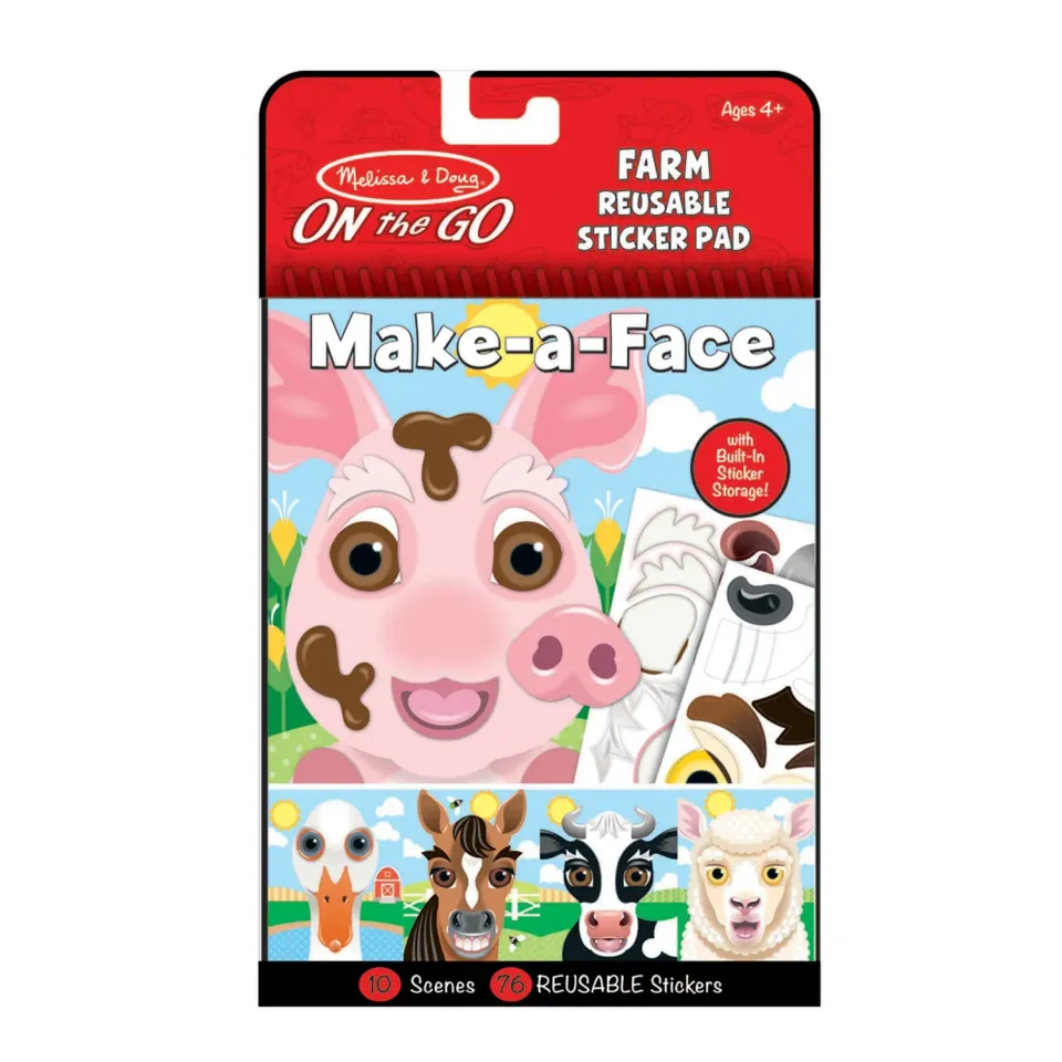 Melissa & Doug Make-a-Face Farm stickerboek 76 herbruikbare stickers