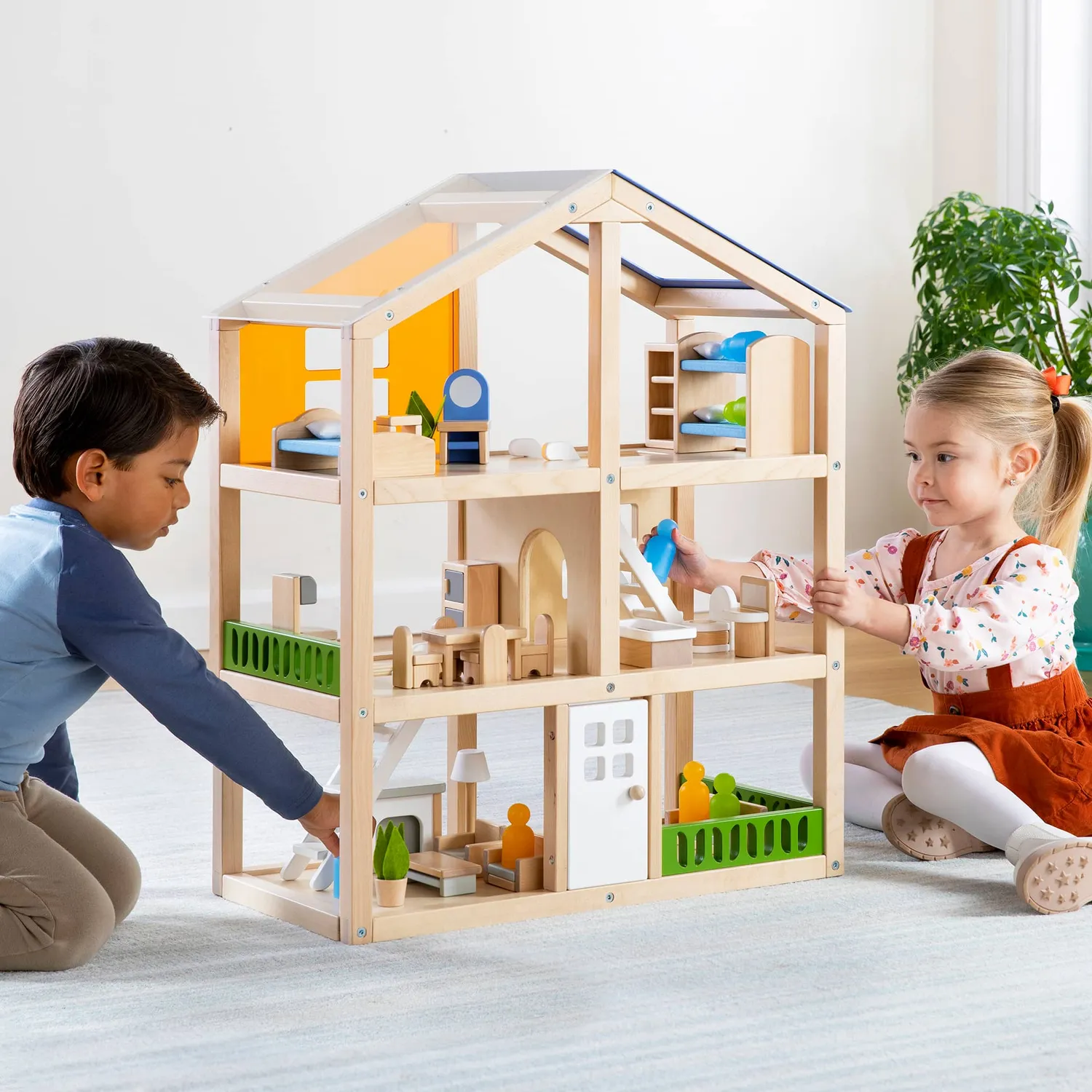 Guidecraft Modern Home Dollhouse poppenhuis hout 3 etages